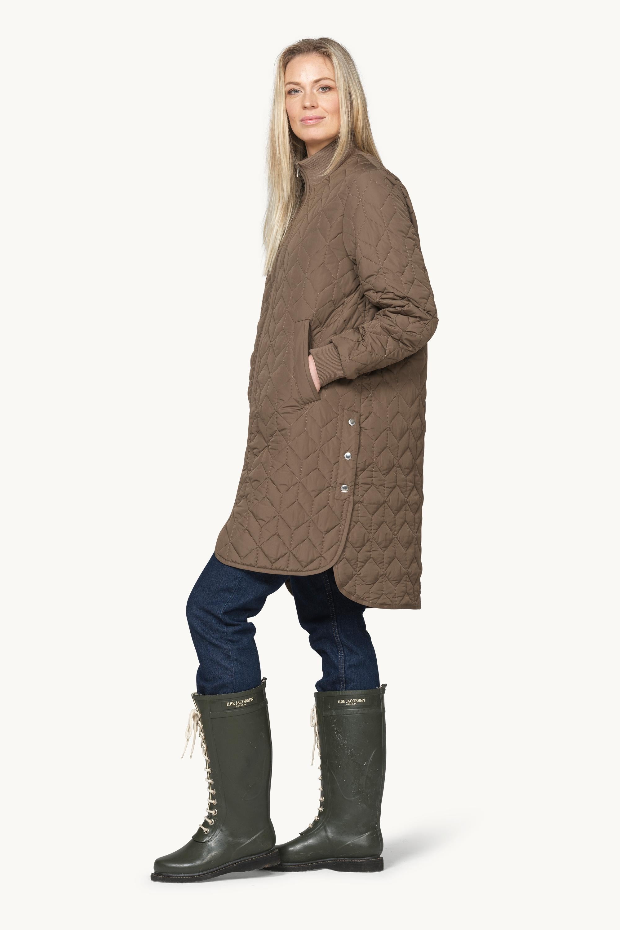 Long Padded Quilt Jacket - Mud