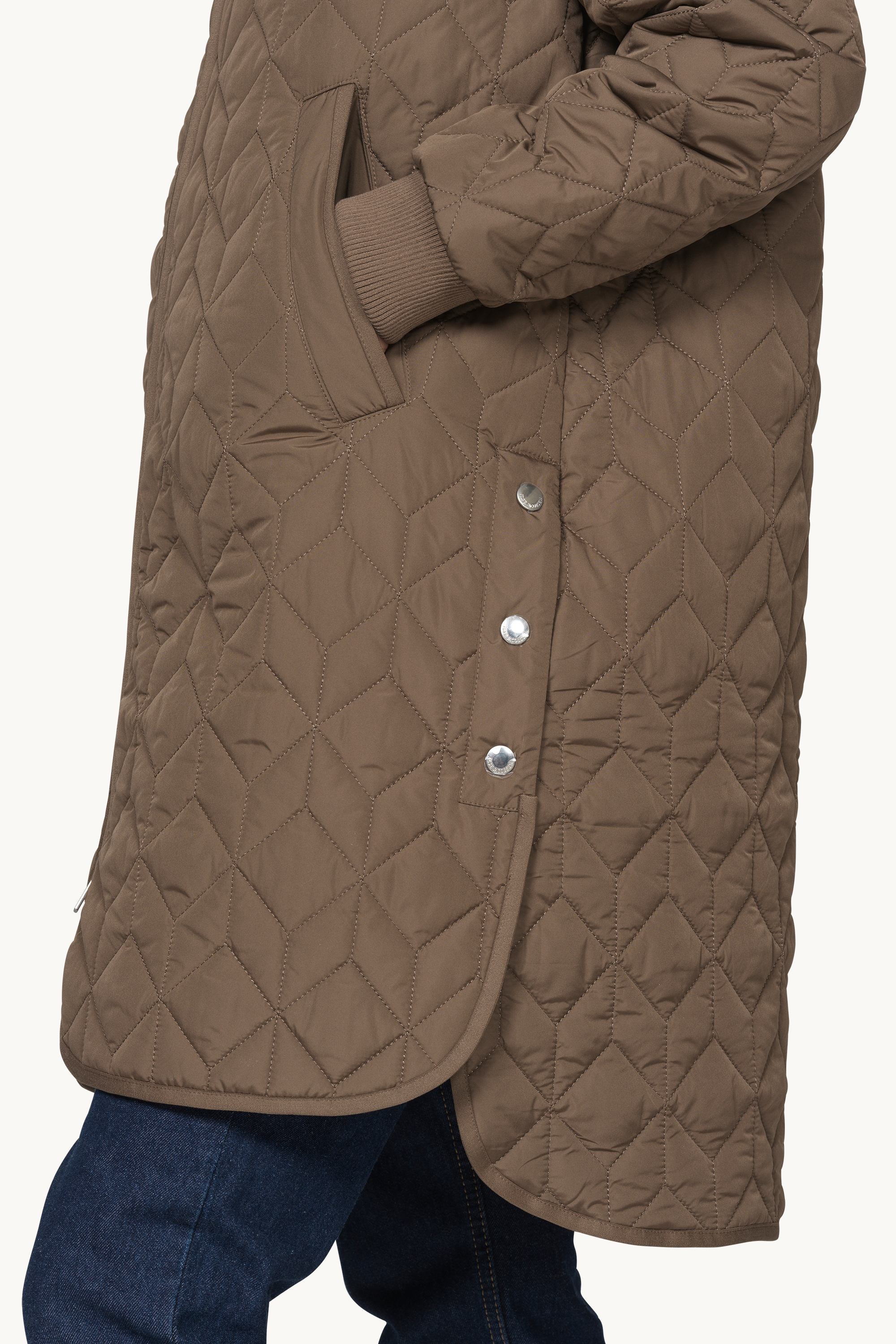Long Padded Quilt Jacket - Mud