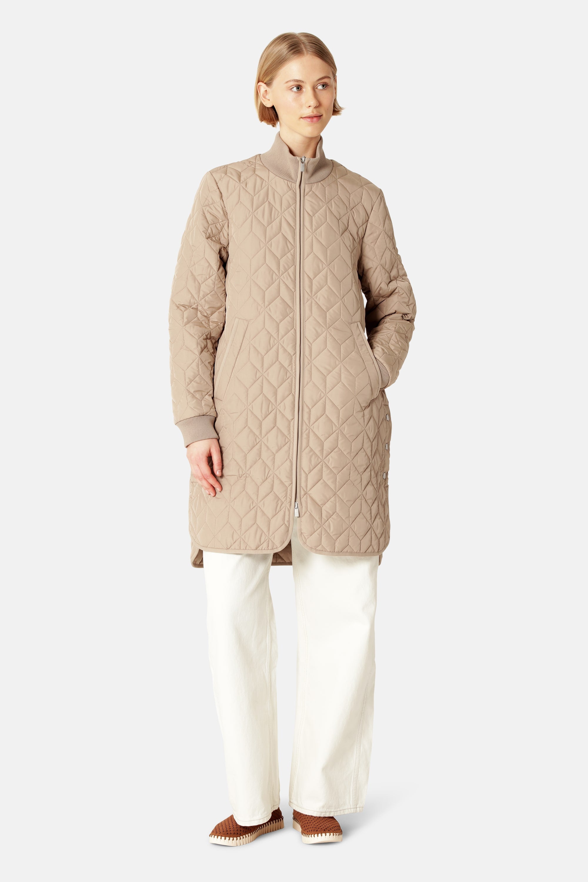 Long Padded Quilt Jacket - Wheat