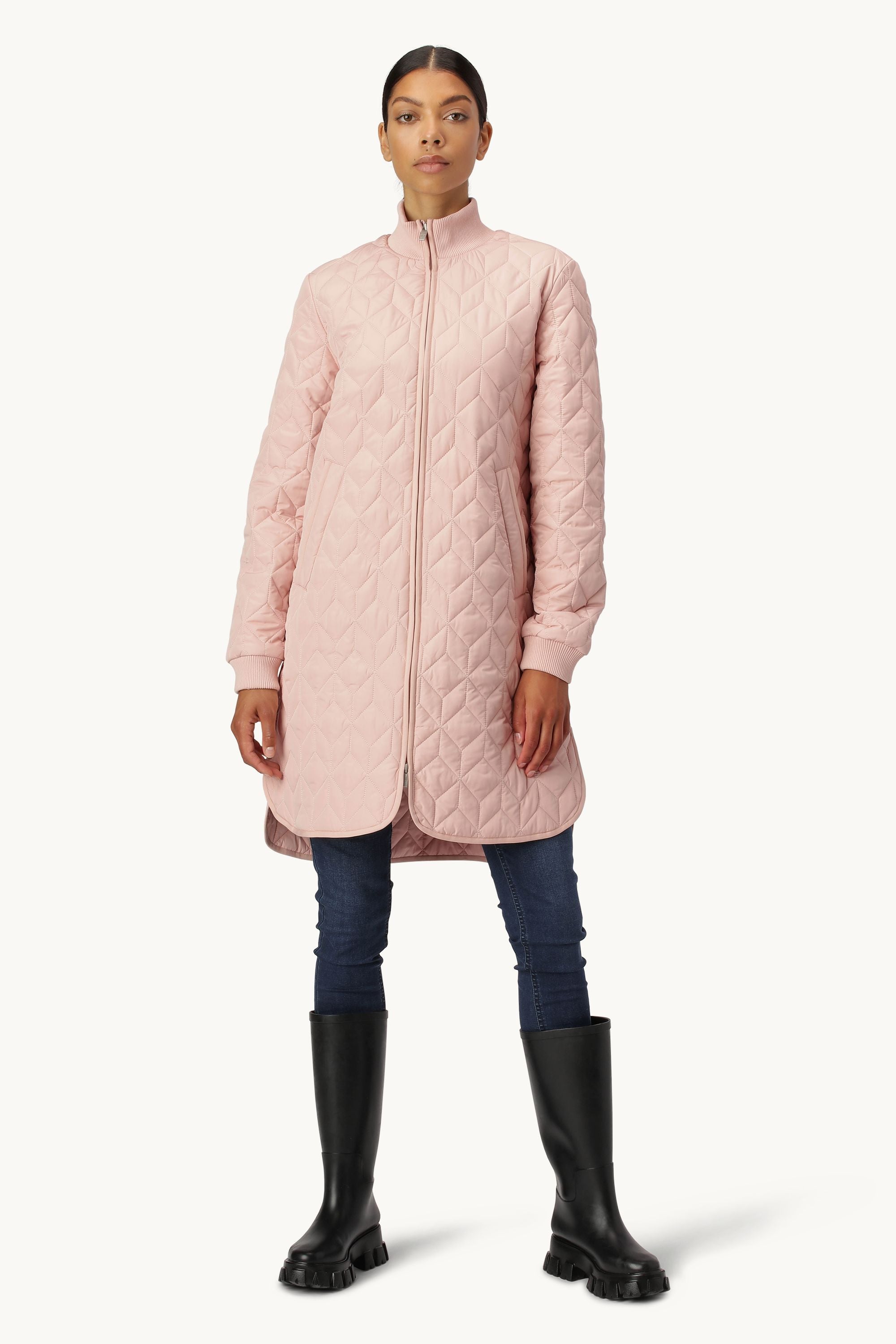Long Padded Quilt Jacket - Pale Pink