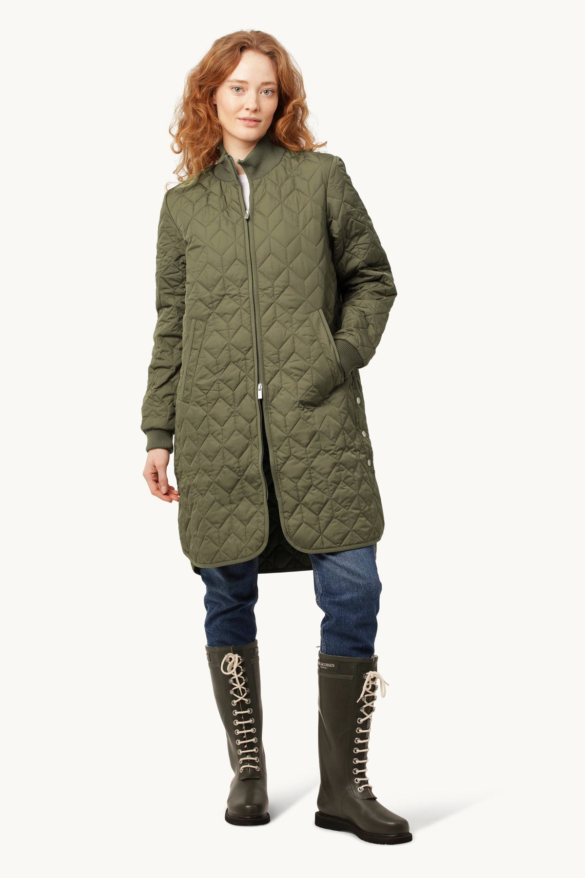 Long Padded Quilt Jacket - Army