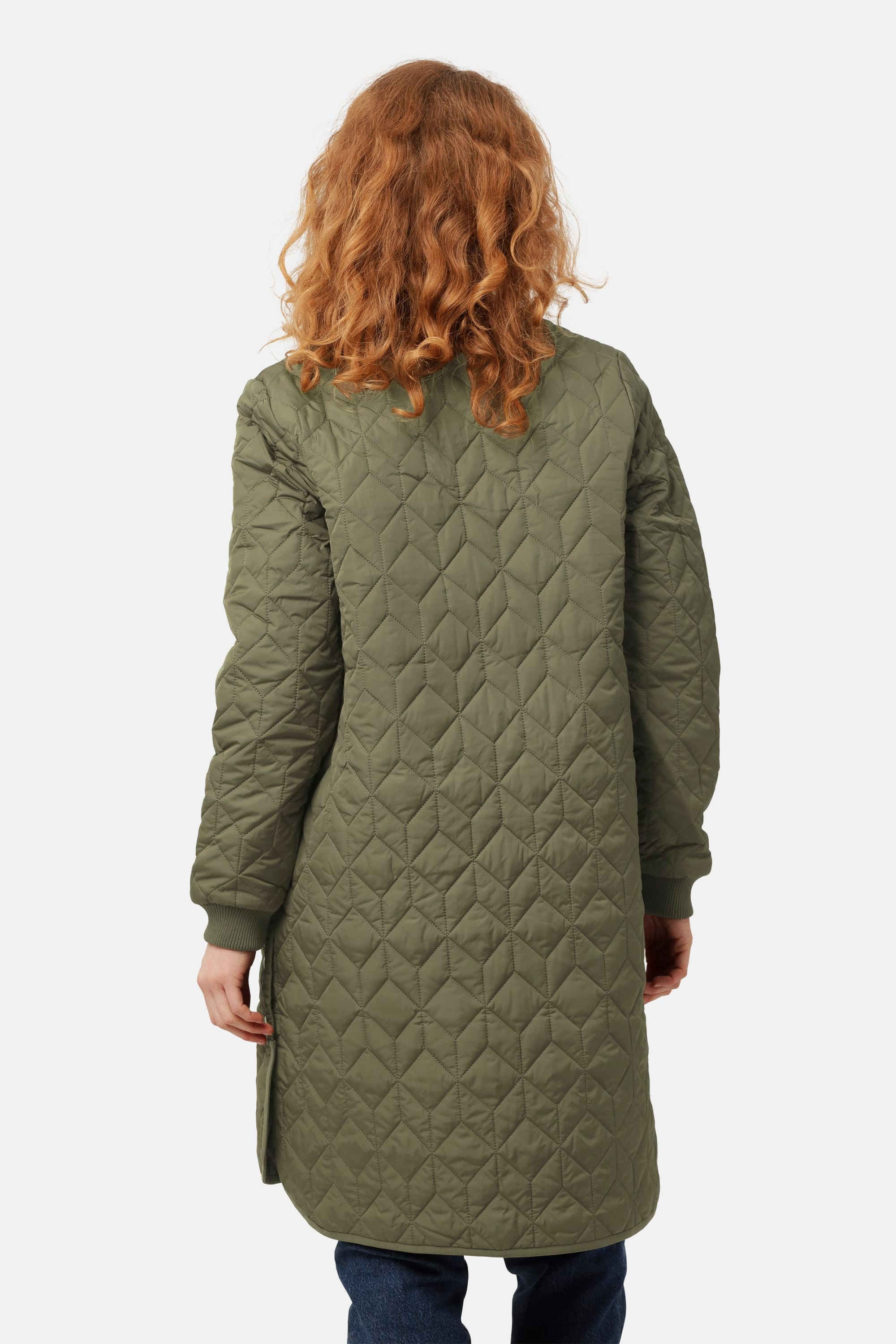 Long Padded Quilt Jacket - Army