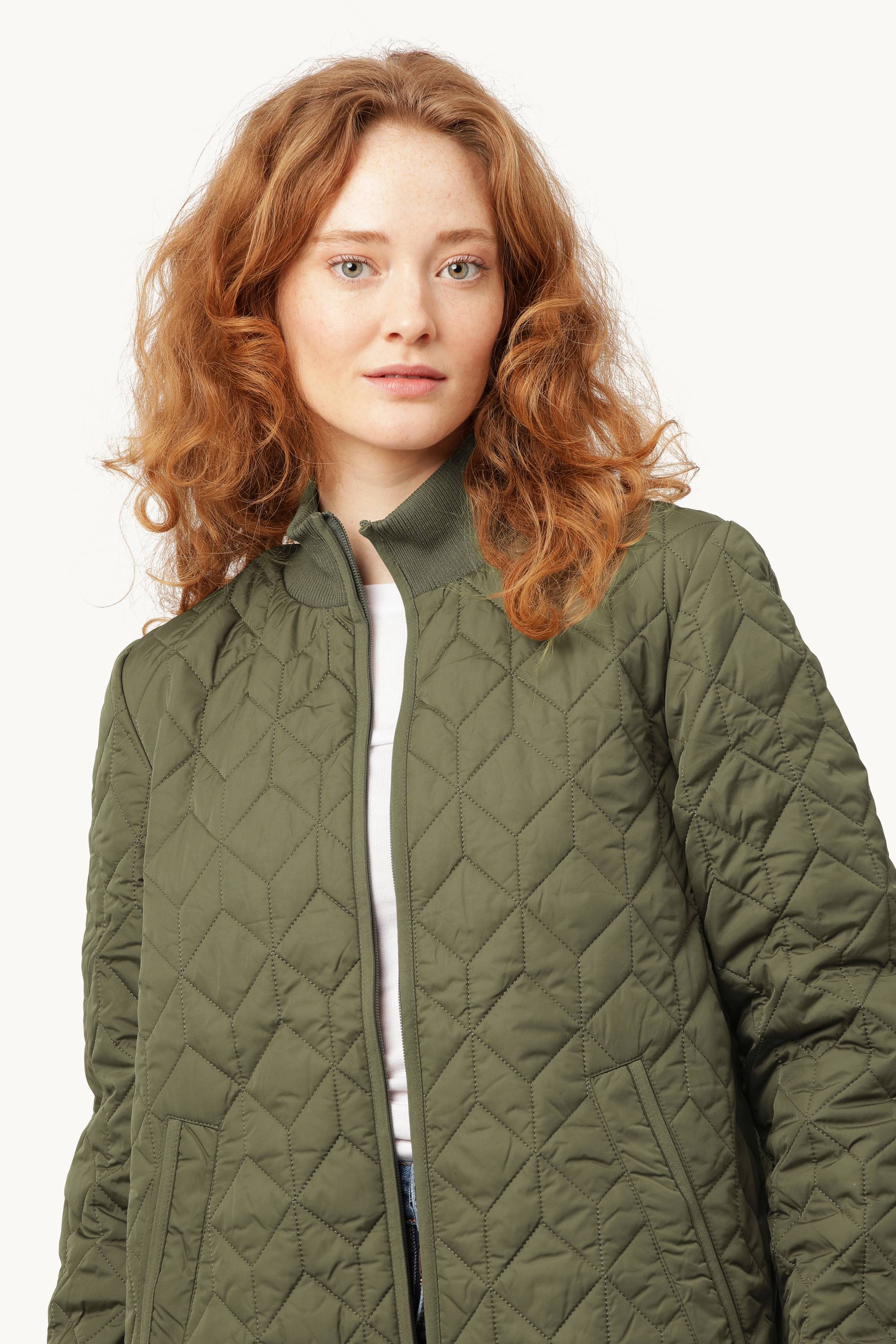 Long Padded Quilt Jacket - Army