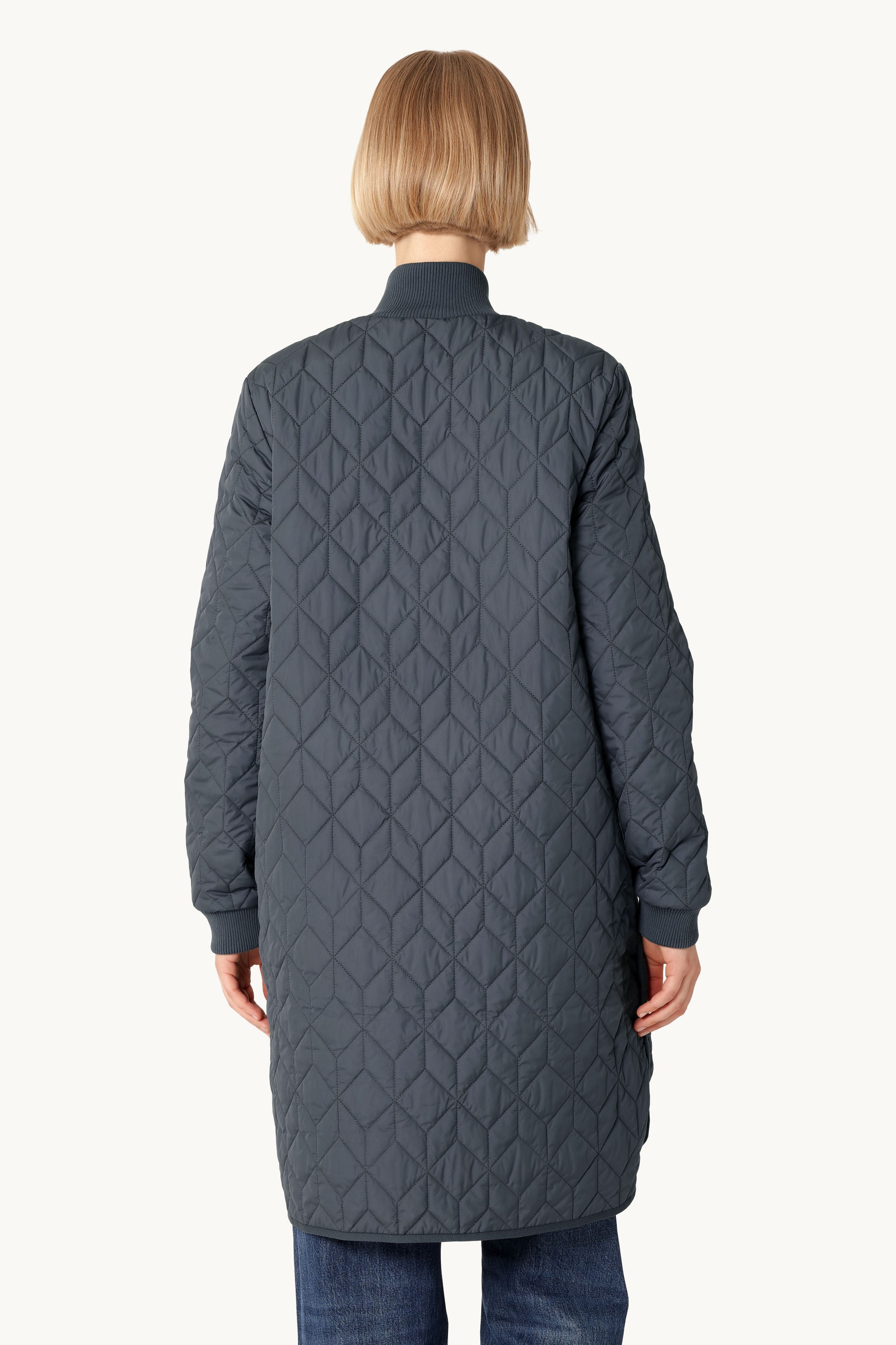 Long Padded Quilt Jacket - Ombre Blue