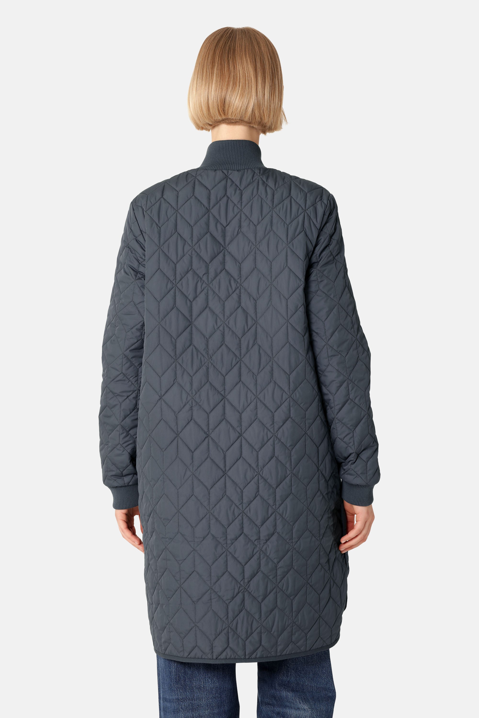 Long Padded Quilt Jacket - Ombre Blue