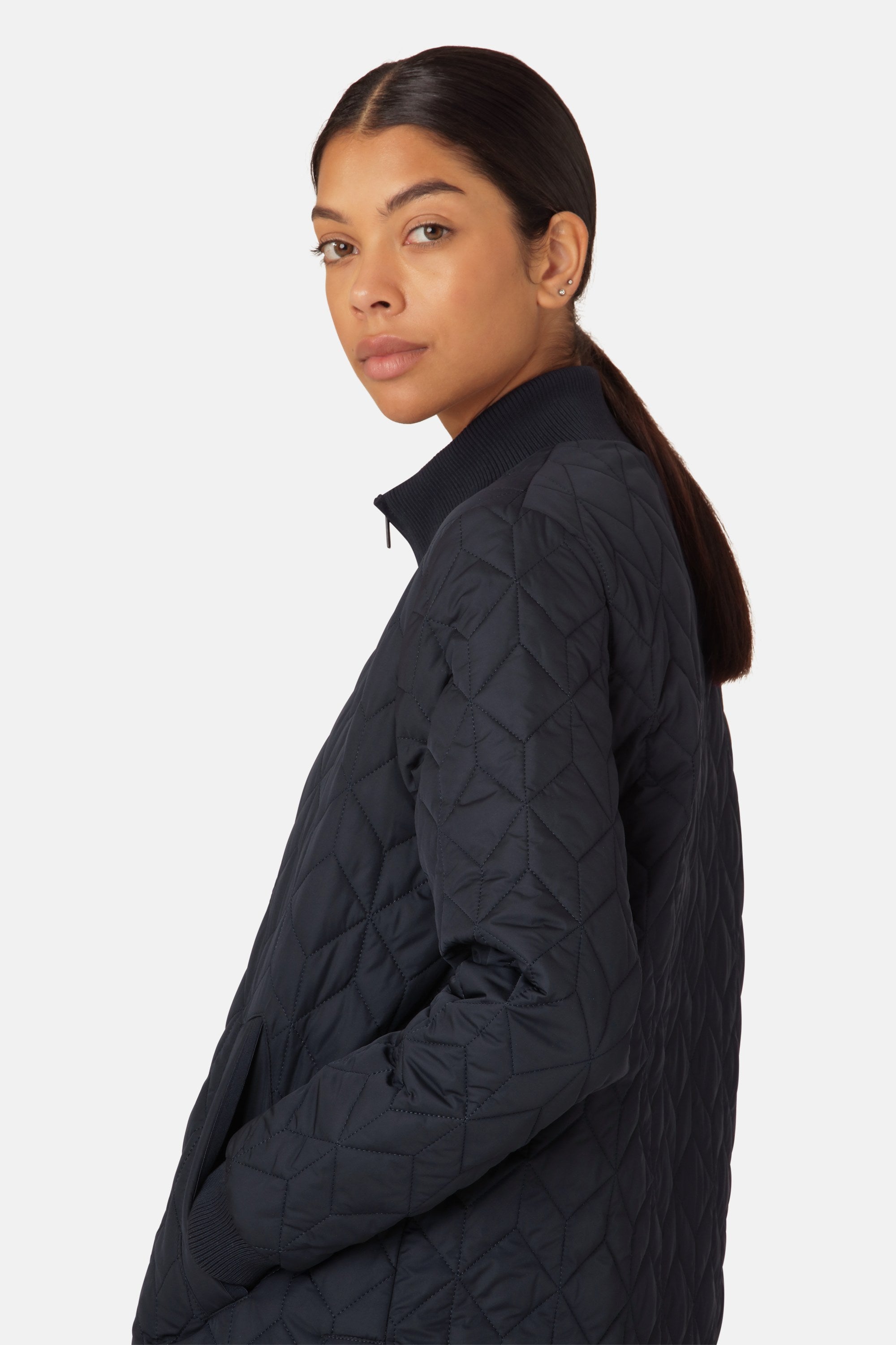 Long Padded Quilt Jacket - Dark Indigo