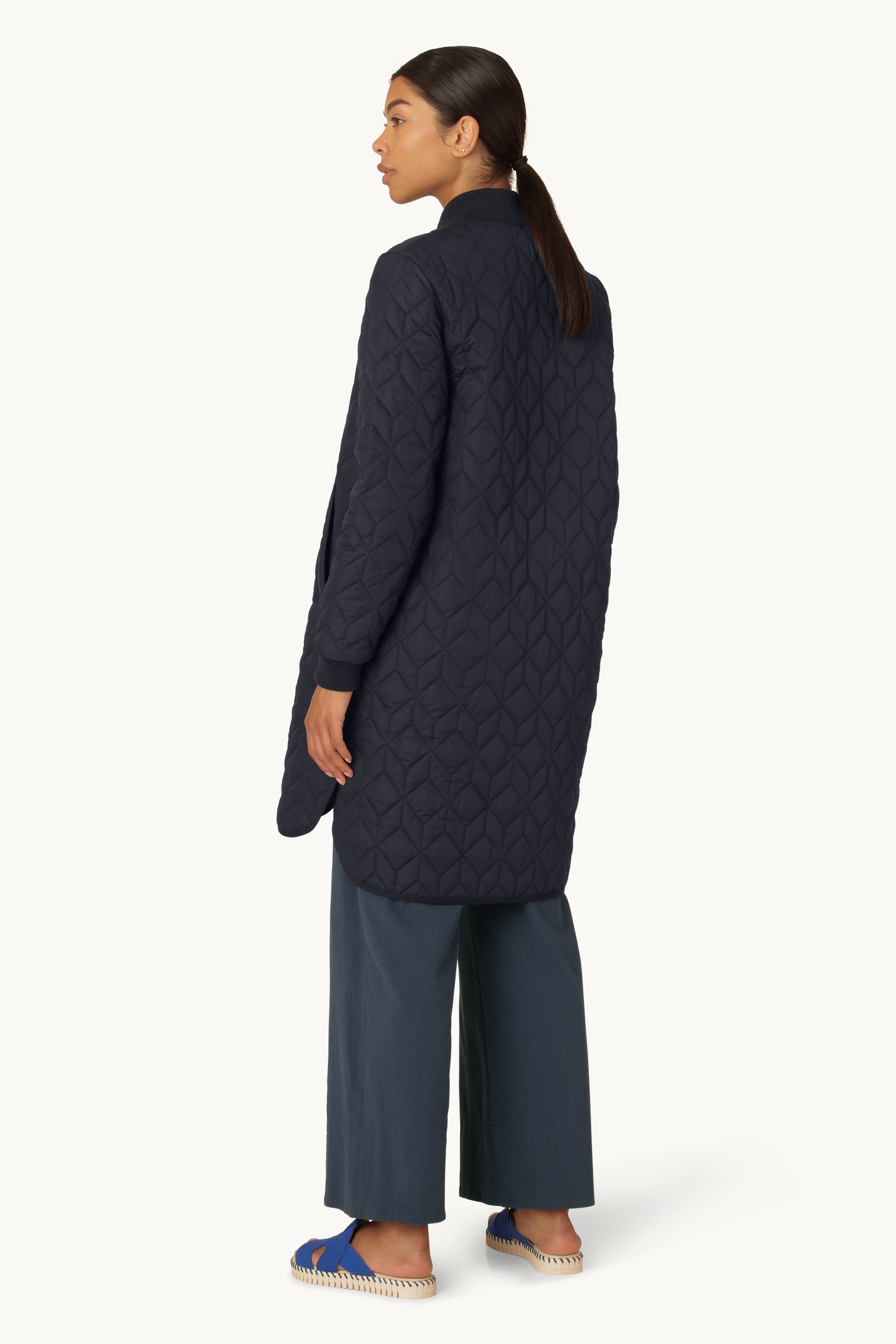 Long Padded Quilt Jacket - Dark Indigo
