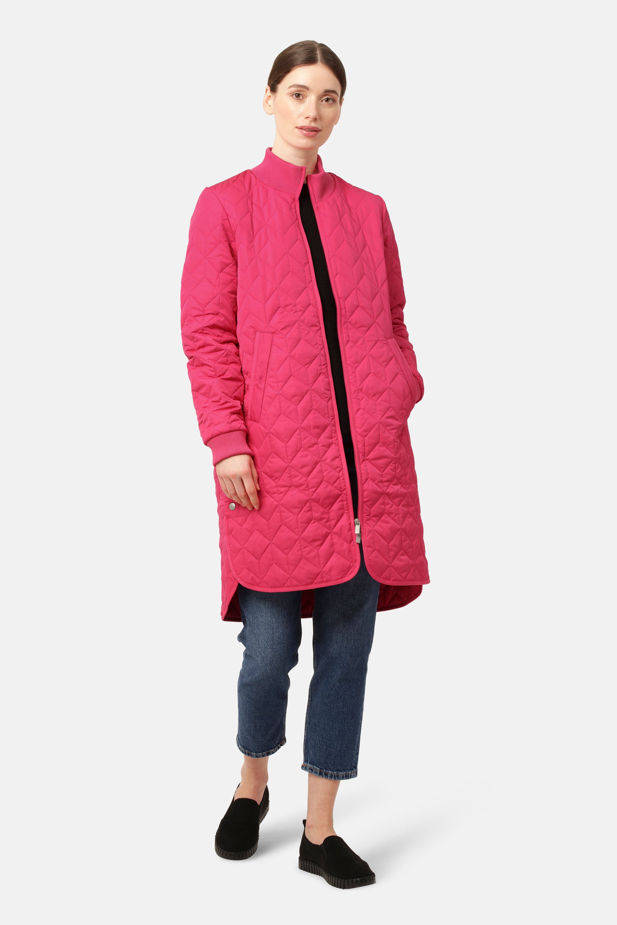 Long Padded Quilt Jacket - Magenta