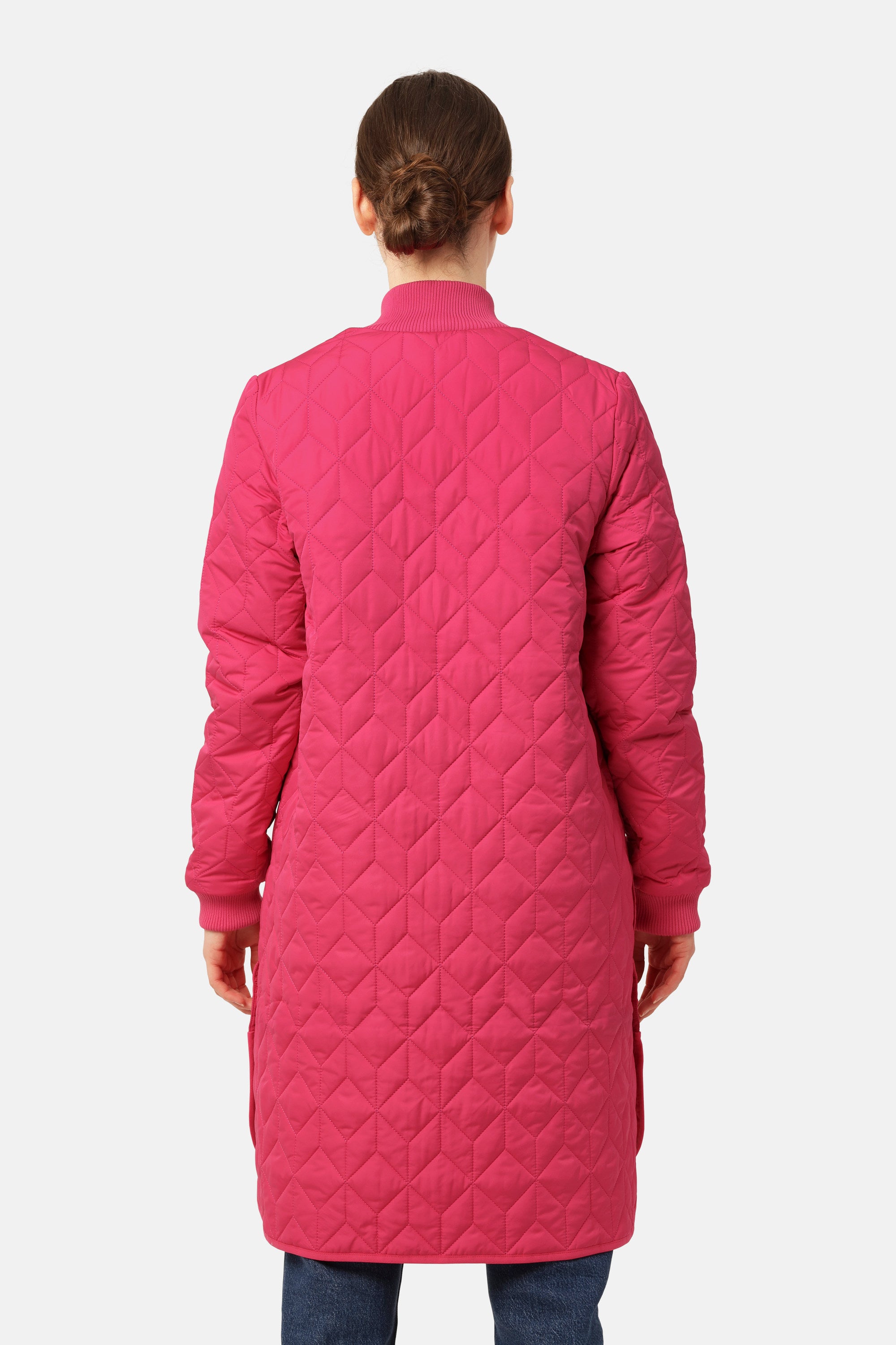 Long Padded Quilt Jacket - Magenta