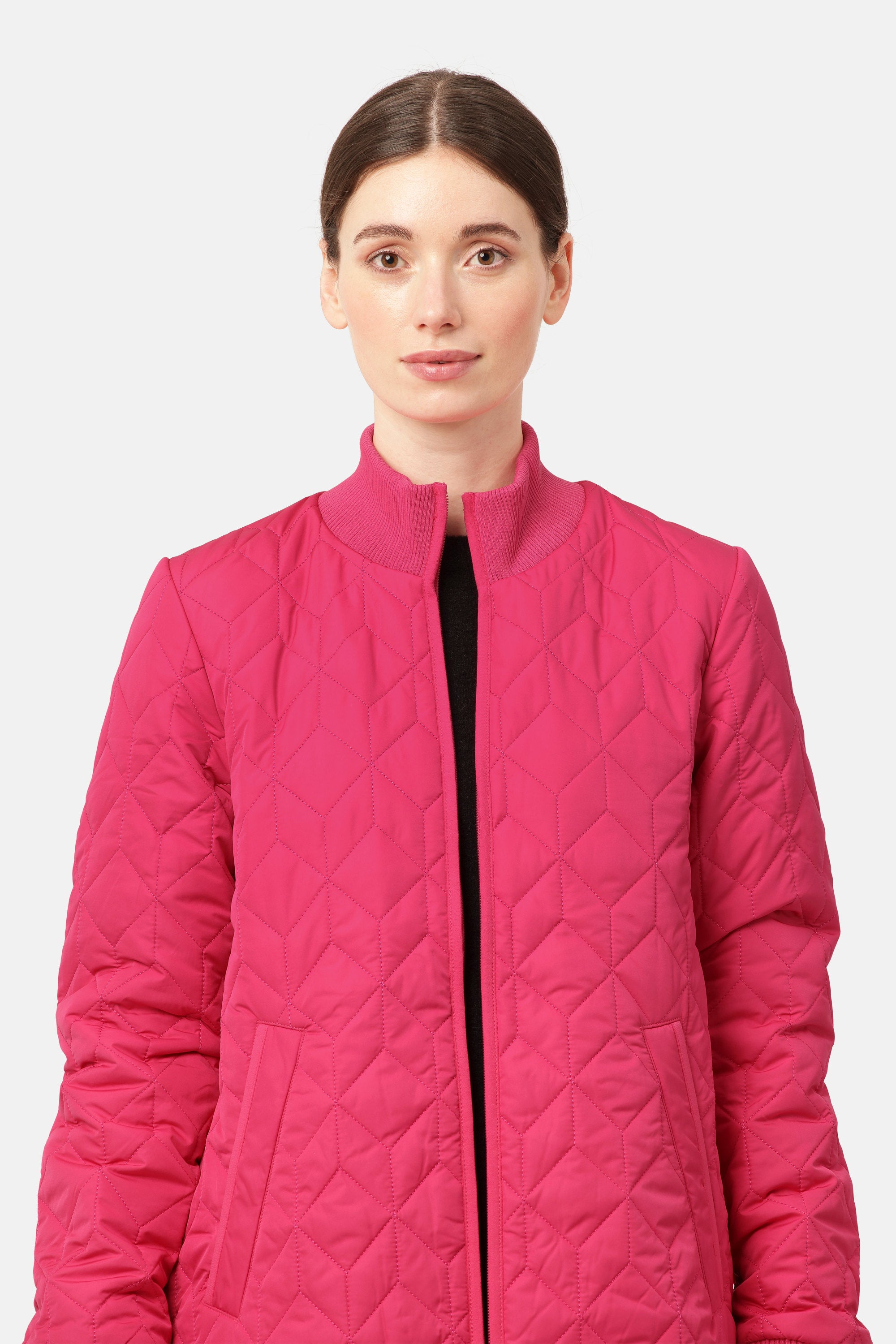 Long Padded Quilt Jacket - Magenta