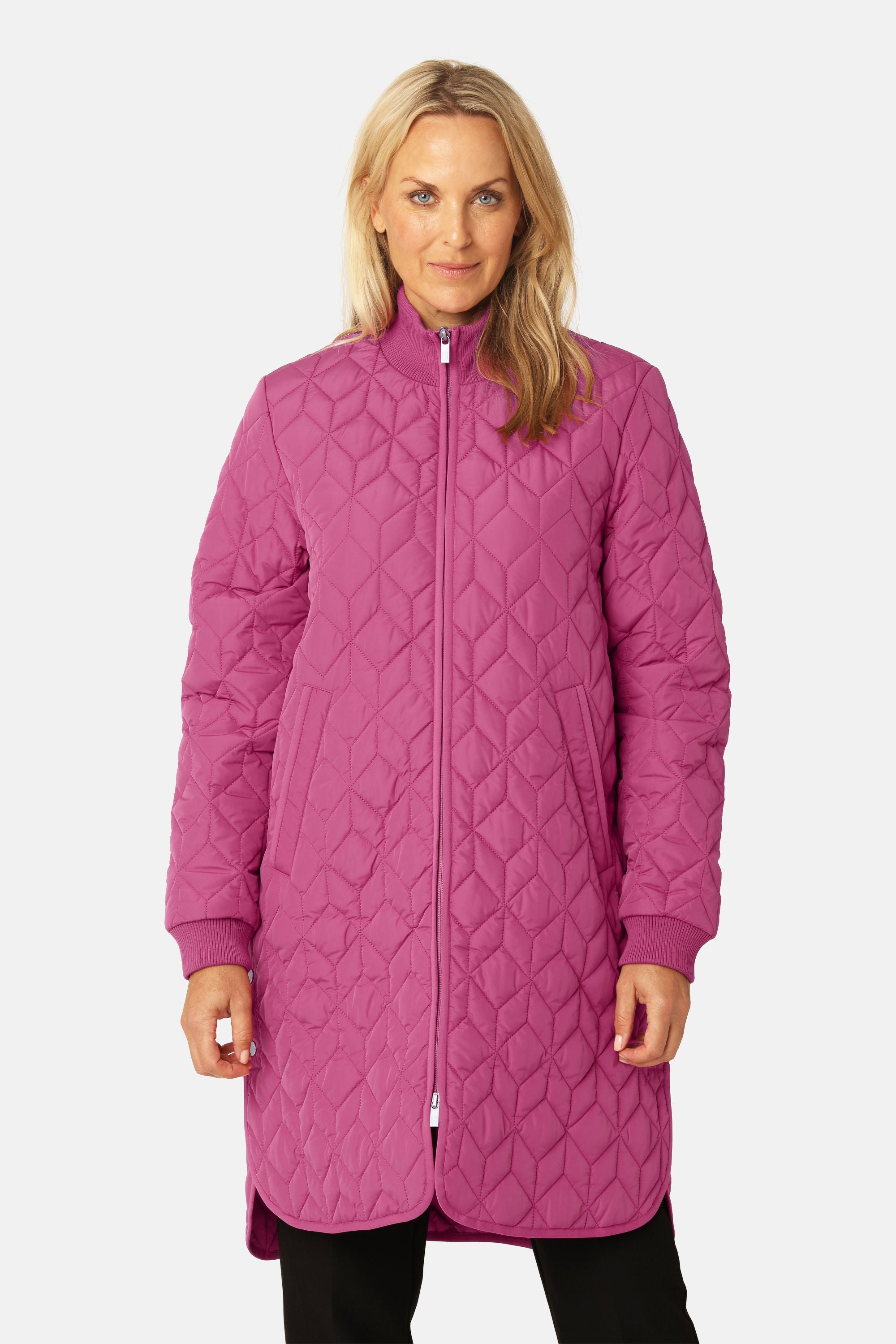 Long Padded Quilt Jacket - Magenta Haze