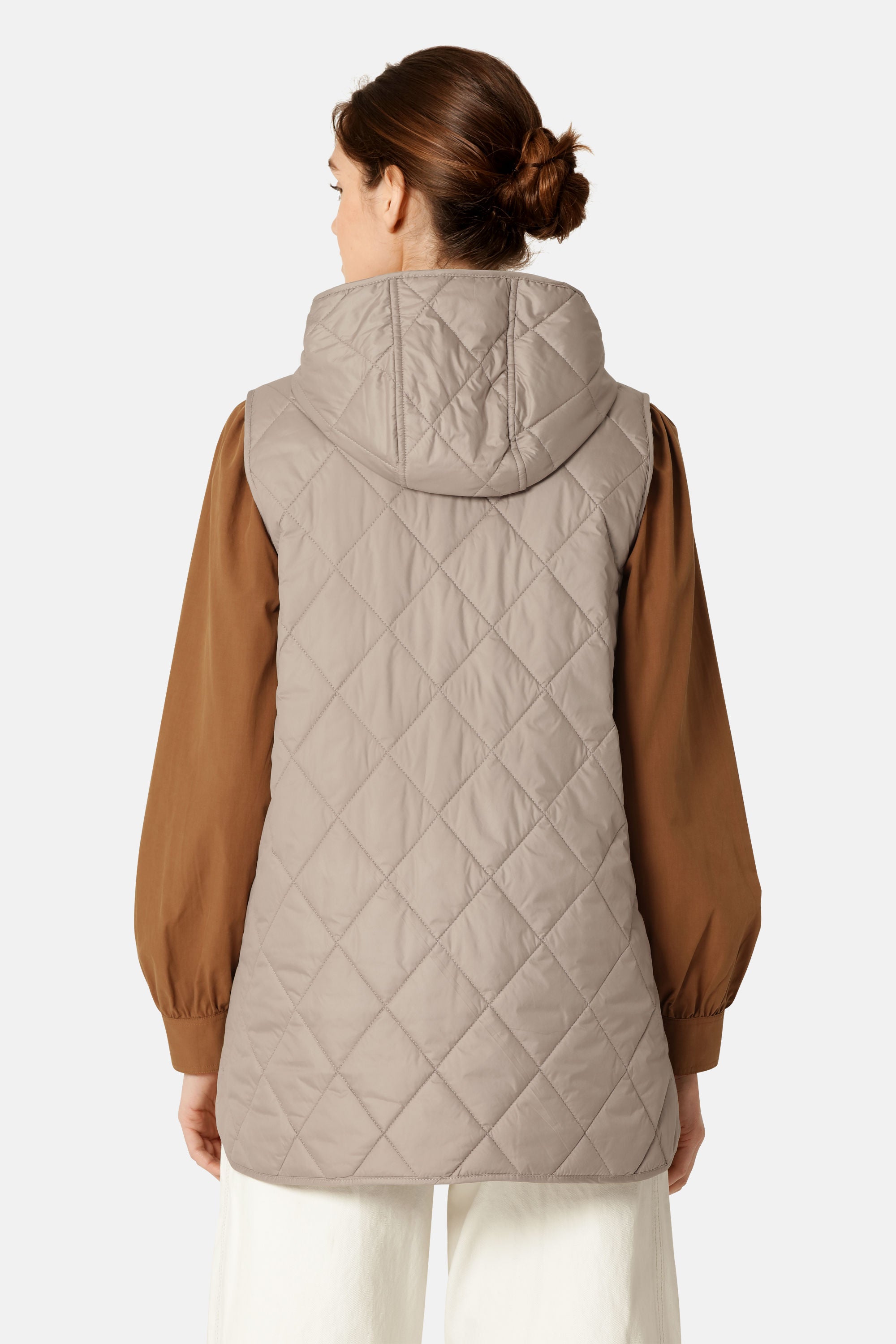 Quilted Long Vest - Greige