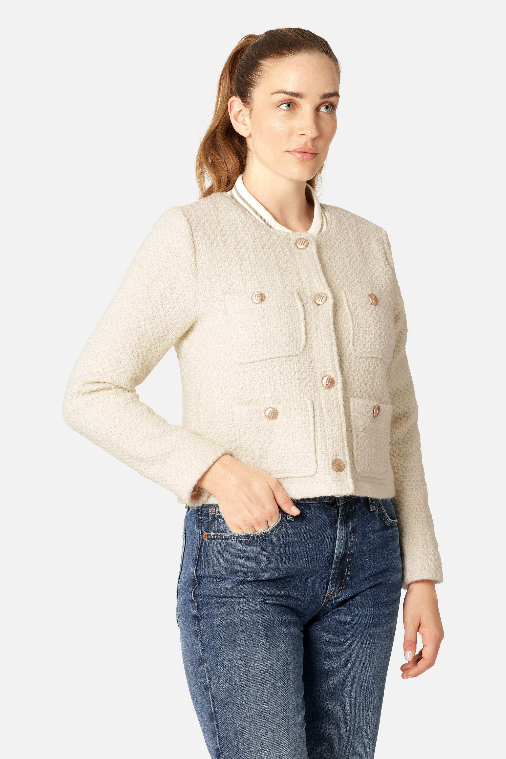 Bouclé Bomber Jacket - Creme