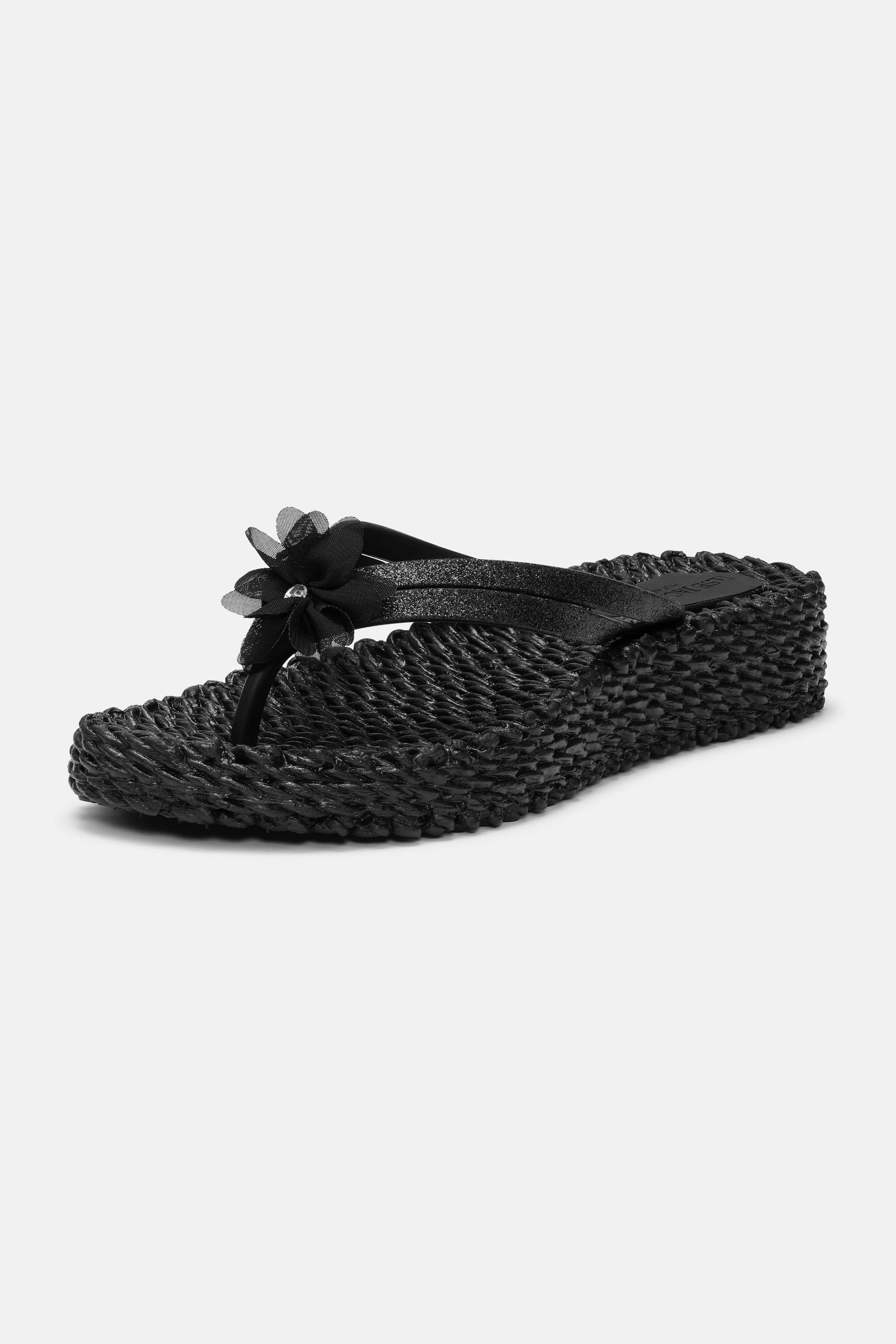 Flip Flops with Flower - Black