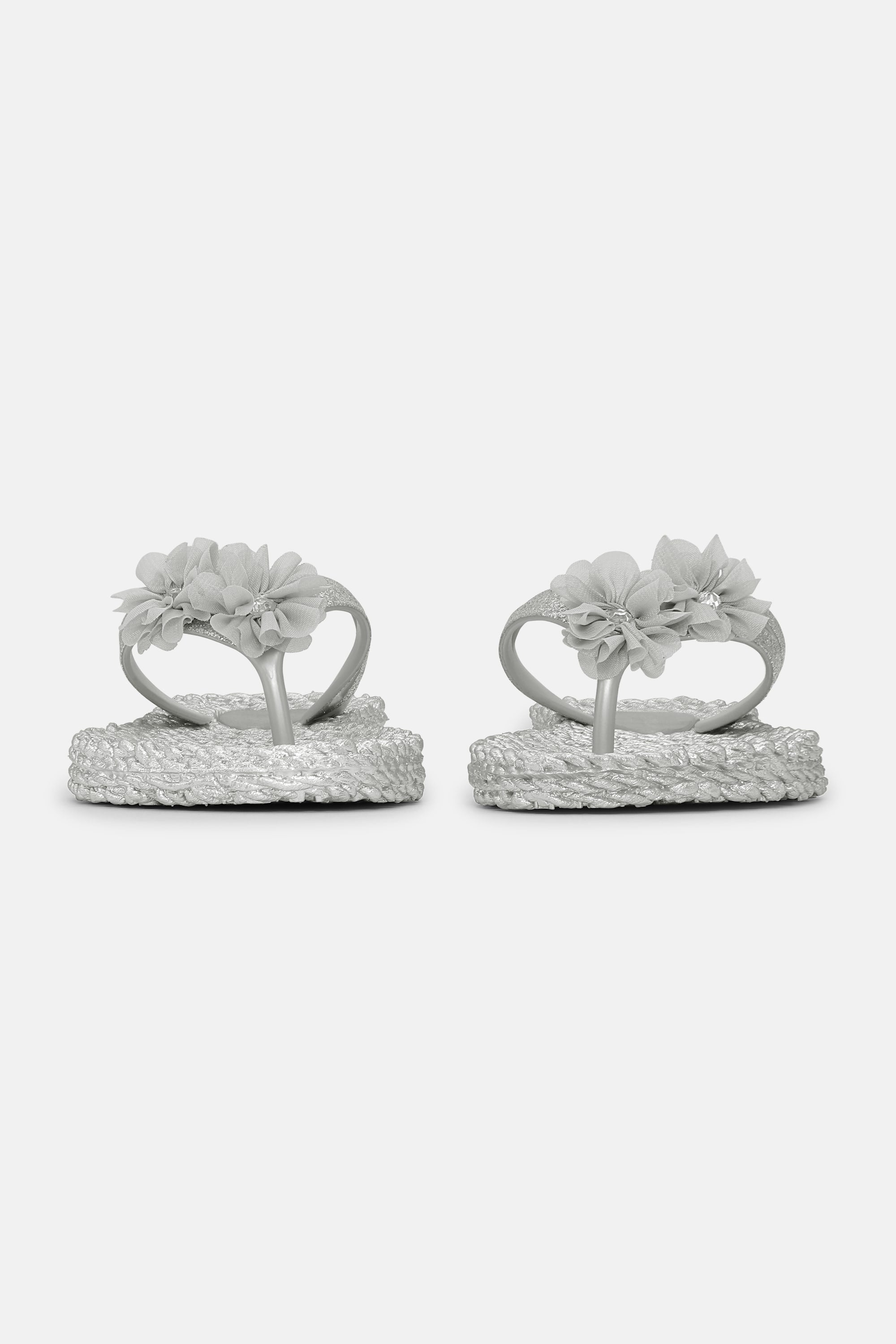 Flip Flops with Flowers - Silver