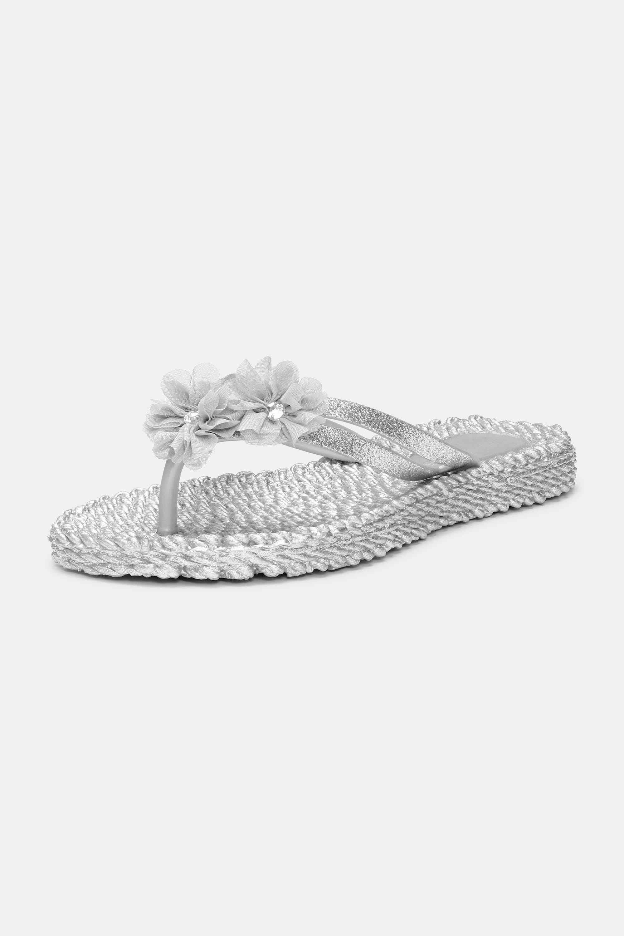 Flip Flops with Flowers - Silver