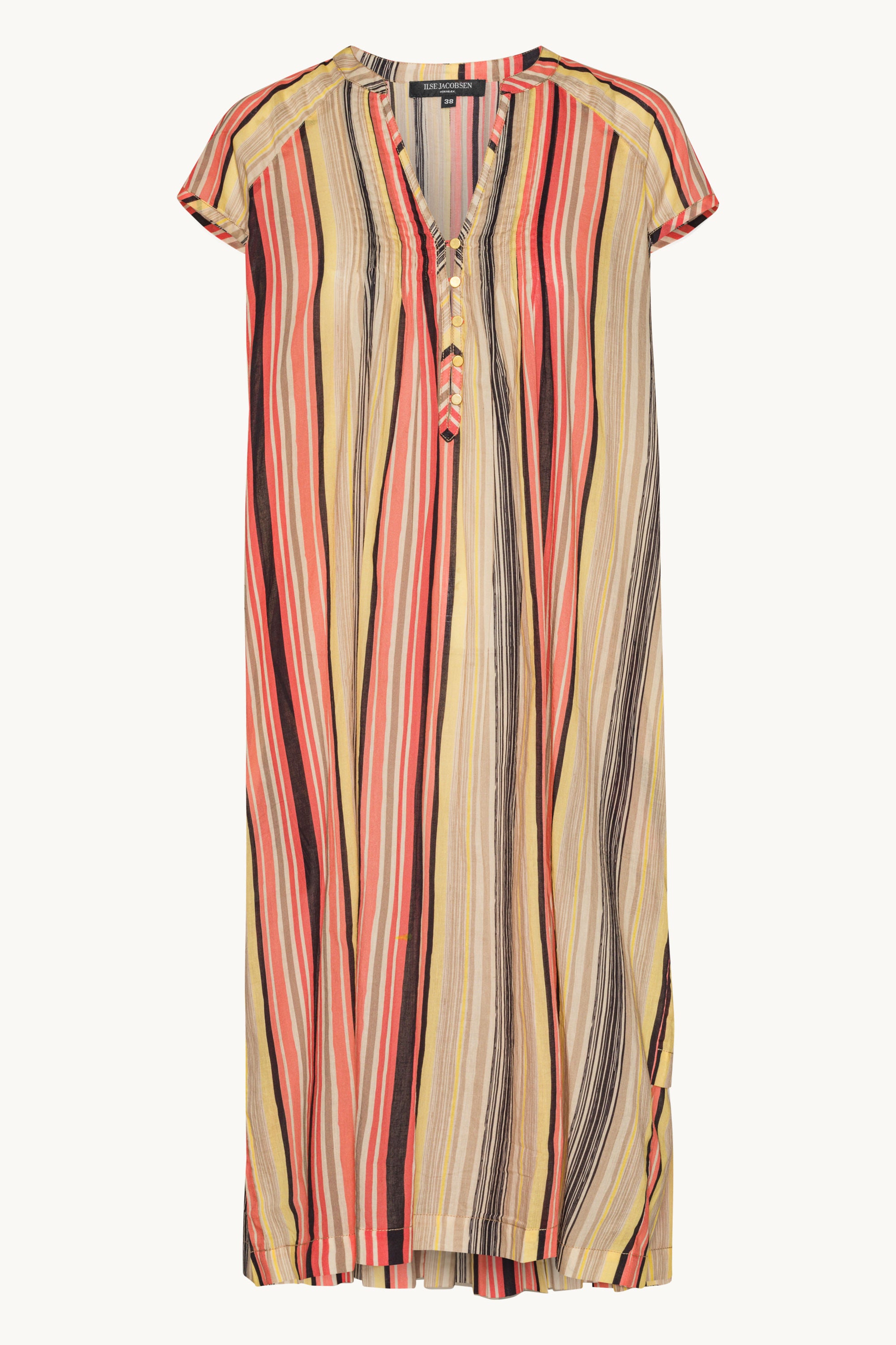 Short Sleeve Long Dress Pintuck - Red Organic Stripe