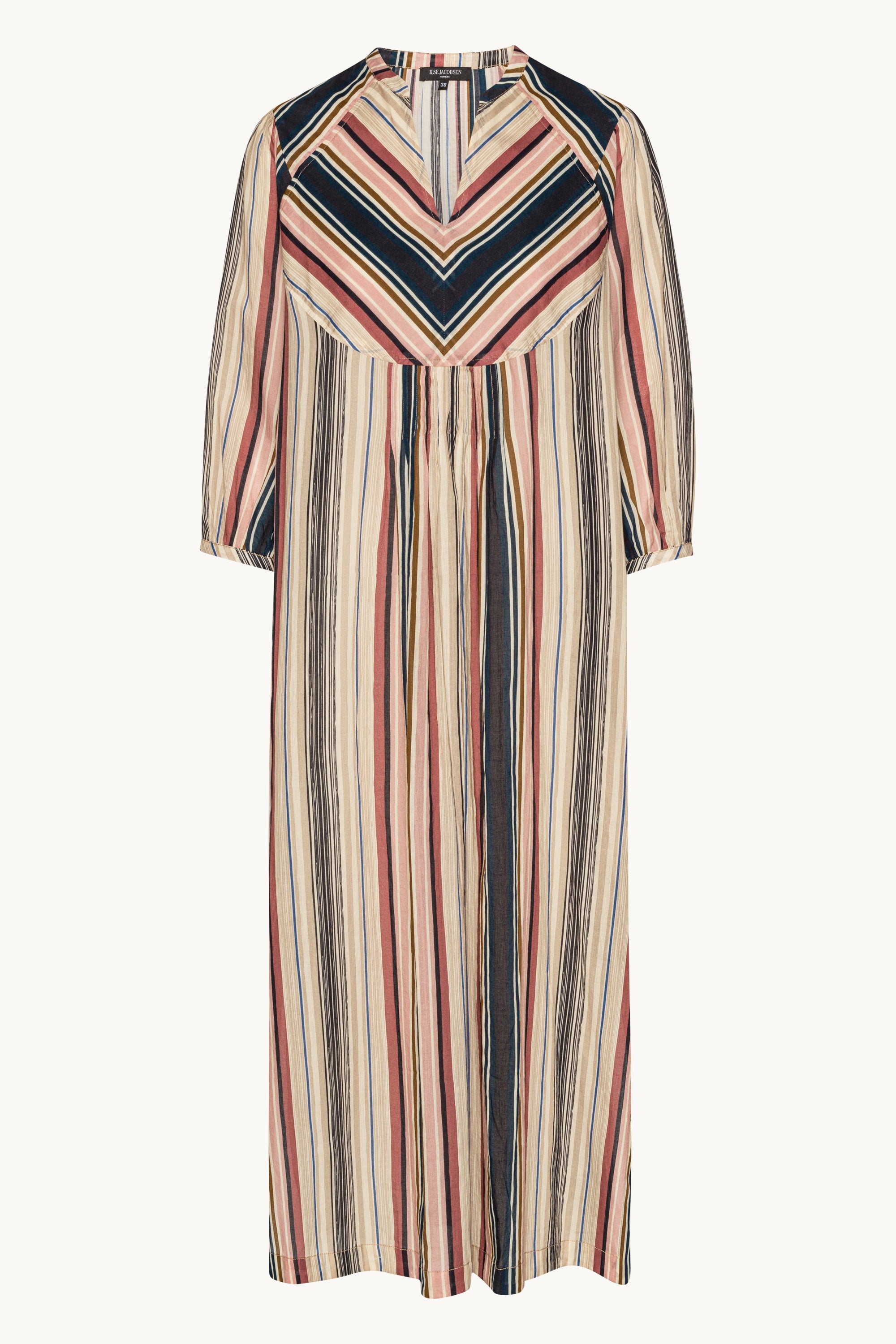 Balloon Sleeve Long Dress Pintuck - Beige Organic Stripe