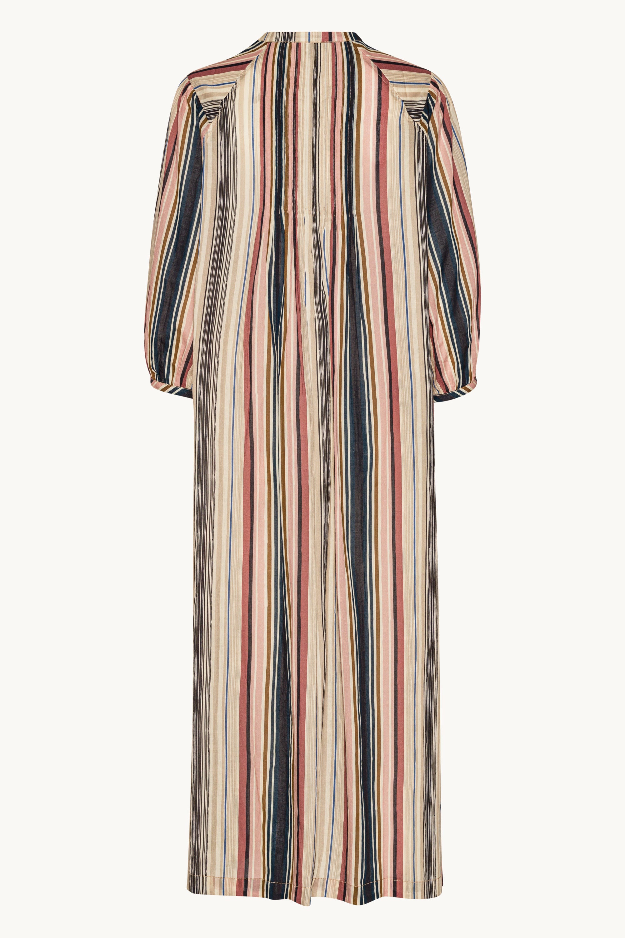 Balloon Sleeve Long Dress Pintuck - Beige Organic Stripe