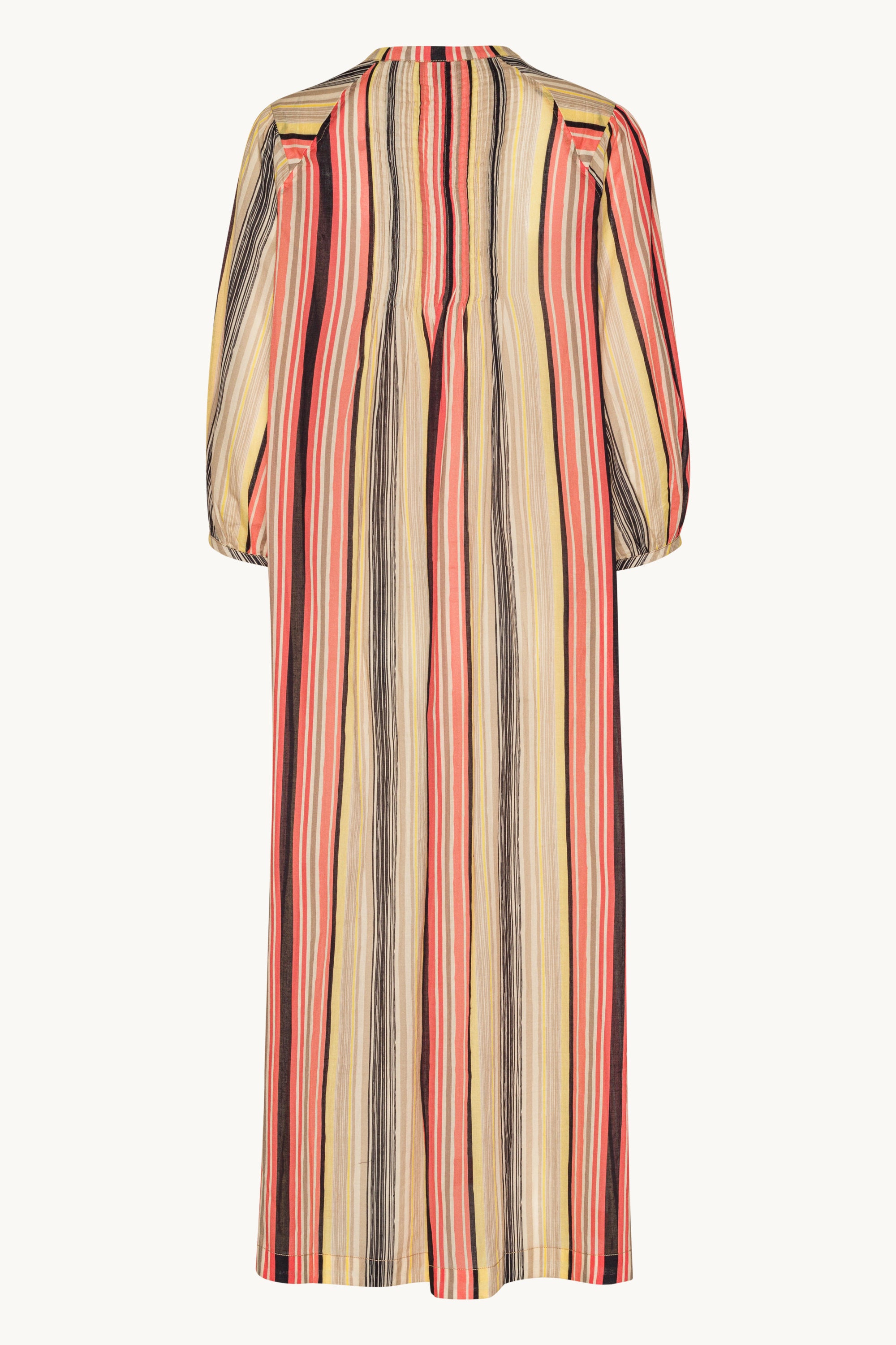 Balloon Sleeve Long Dress Pintuck - Red Organic Stripe