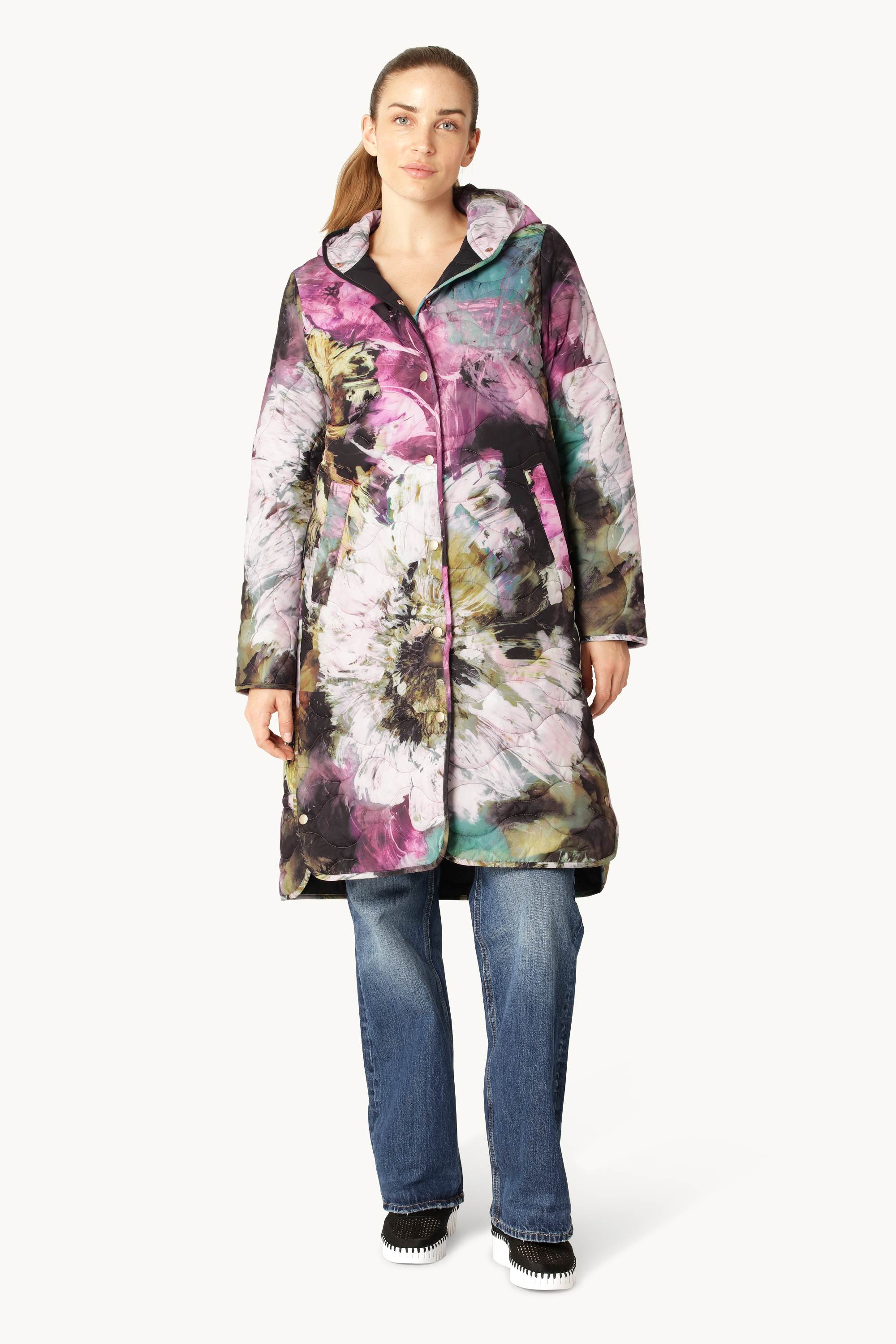 Long Quilt Coat - Artistic Flower Print