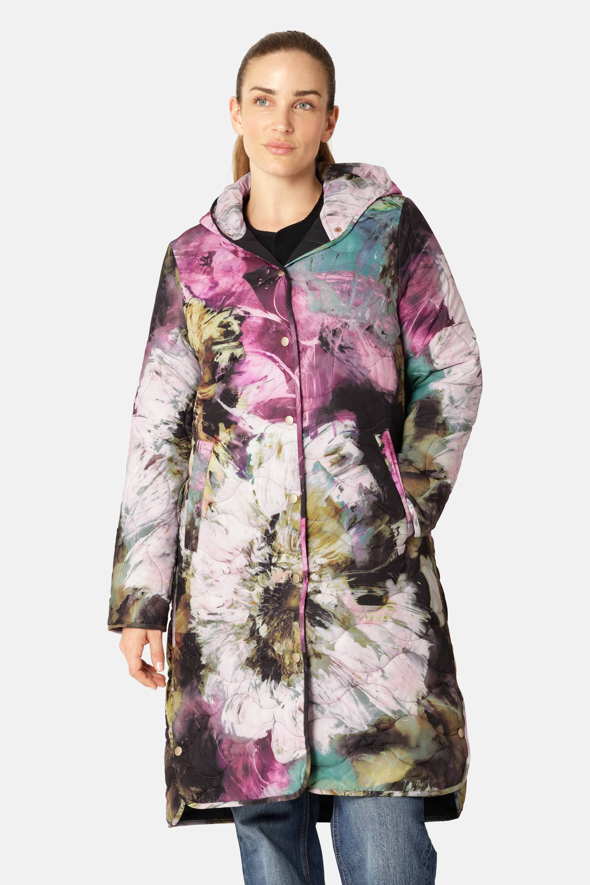 Long Quilt Coat - Artistic Flower Print