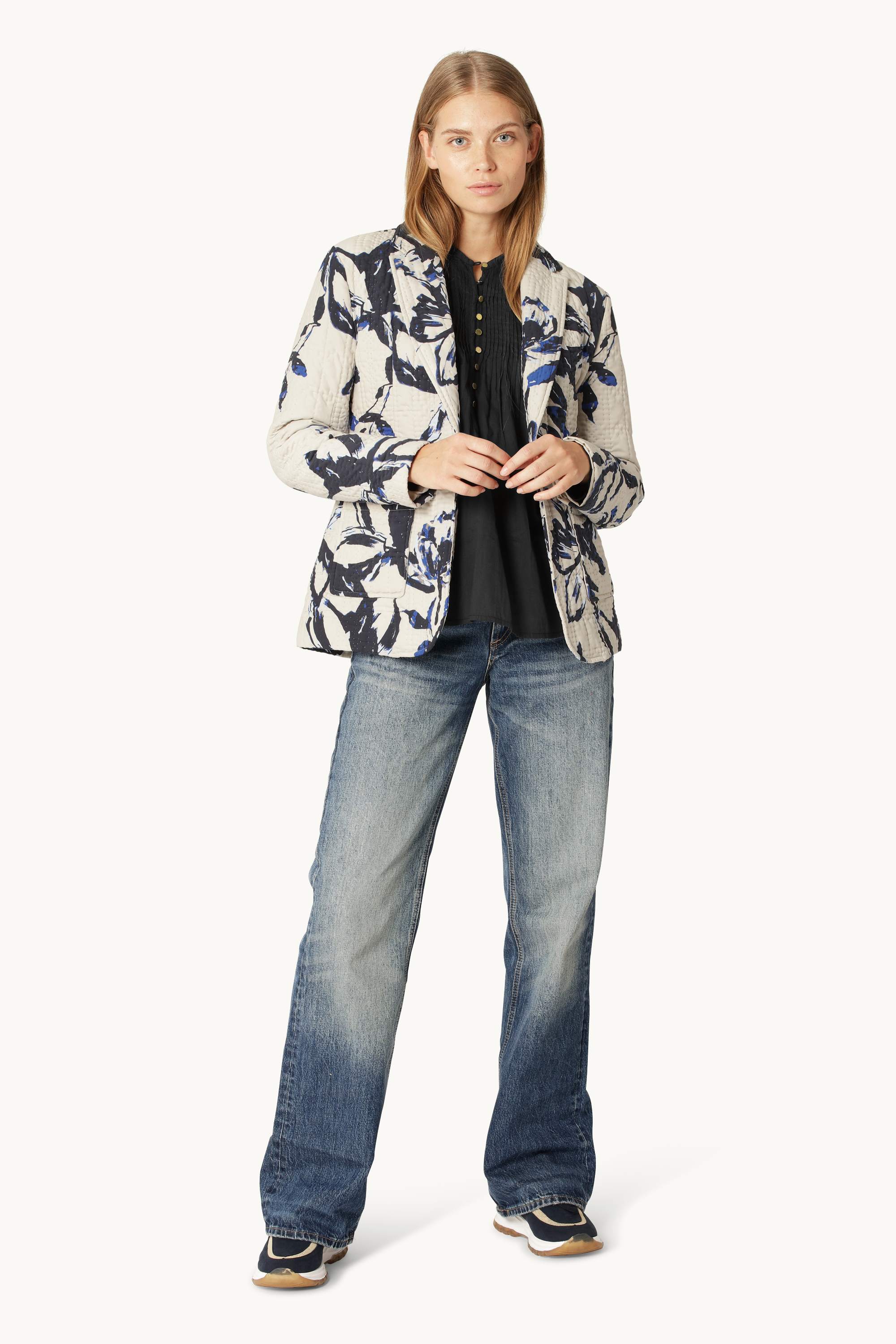 Quilt Blazer - Beige Artsy Stroke Flower