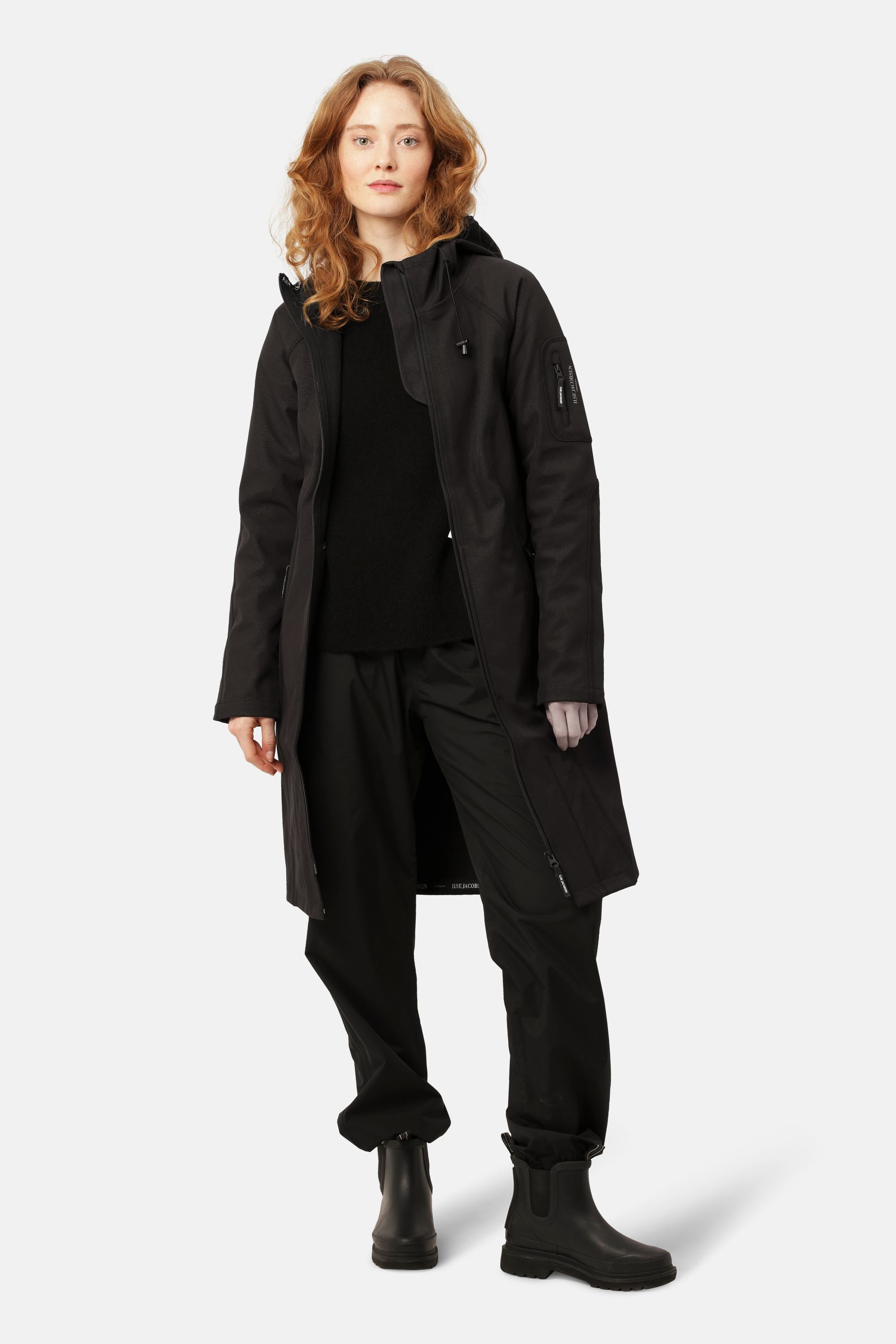 Long Softshell Raincoat - Black