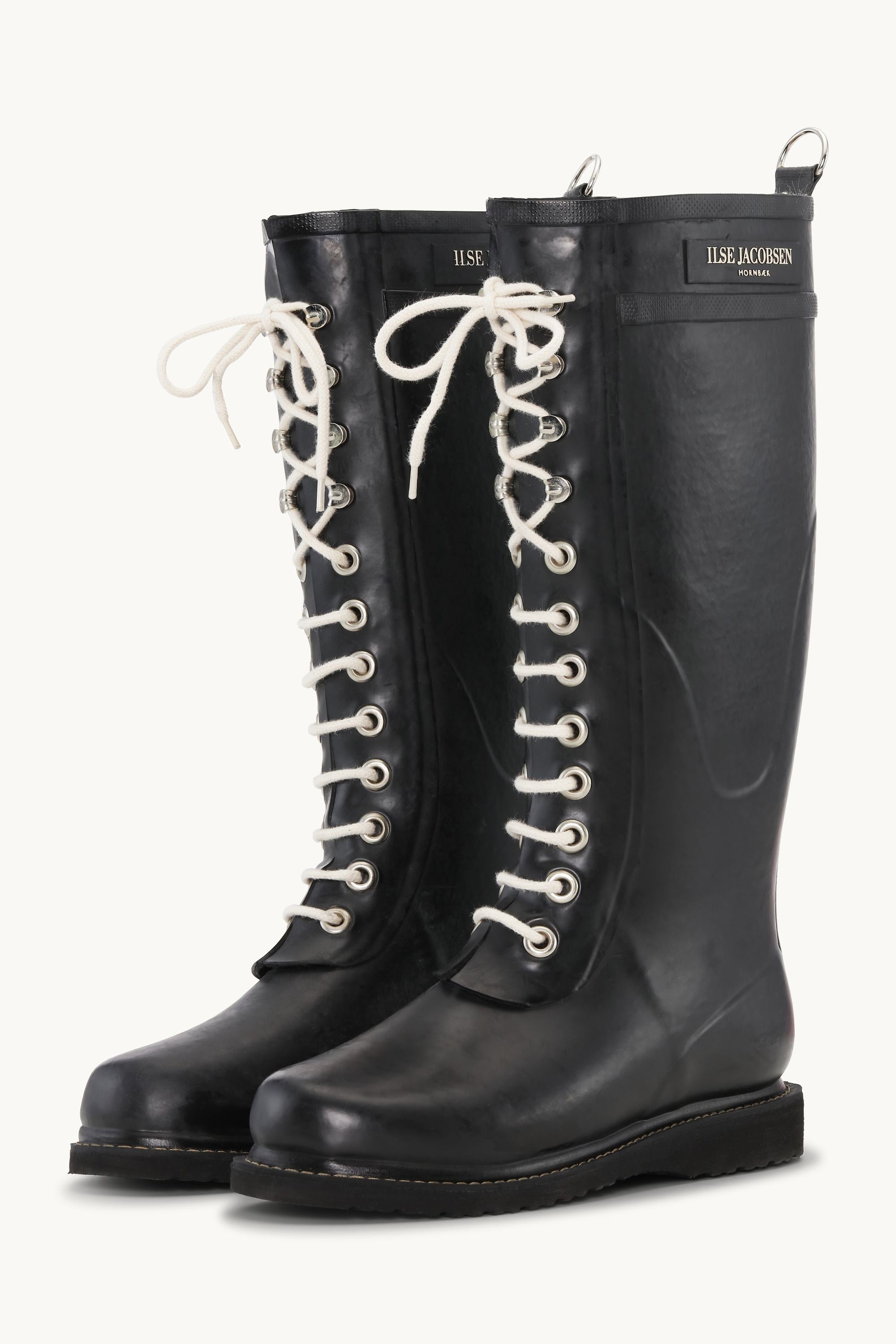 ILSE JACOBSEN レインブーツ レースアップ ブラック 37 Long Rubber Boots - Black