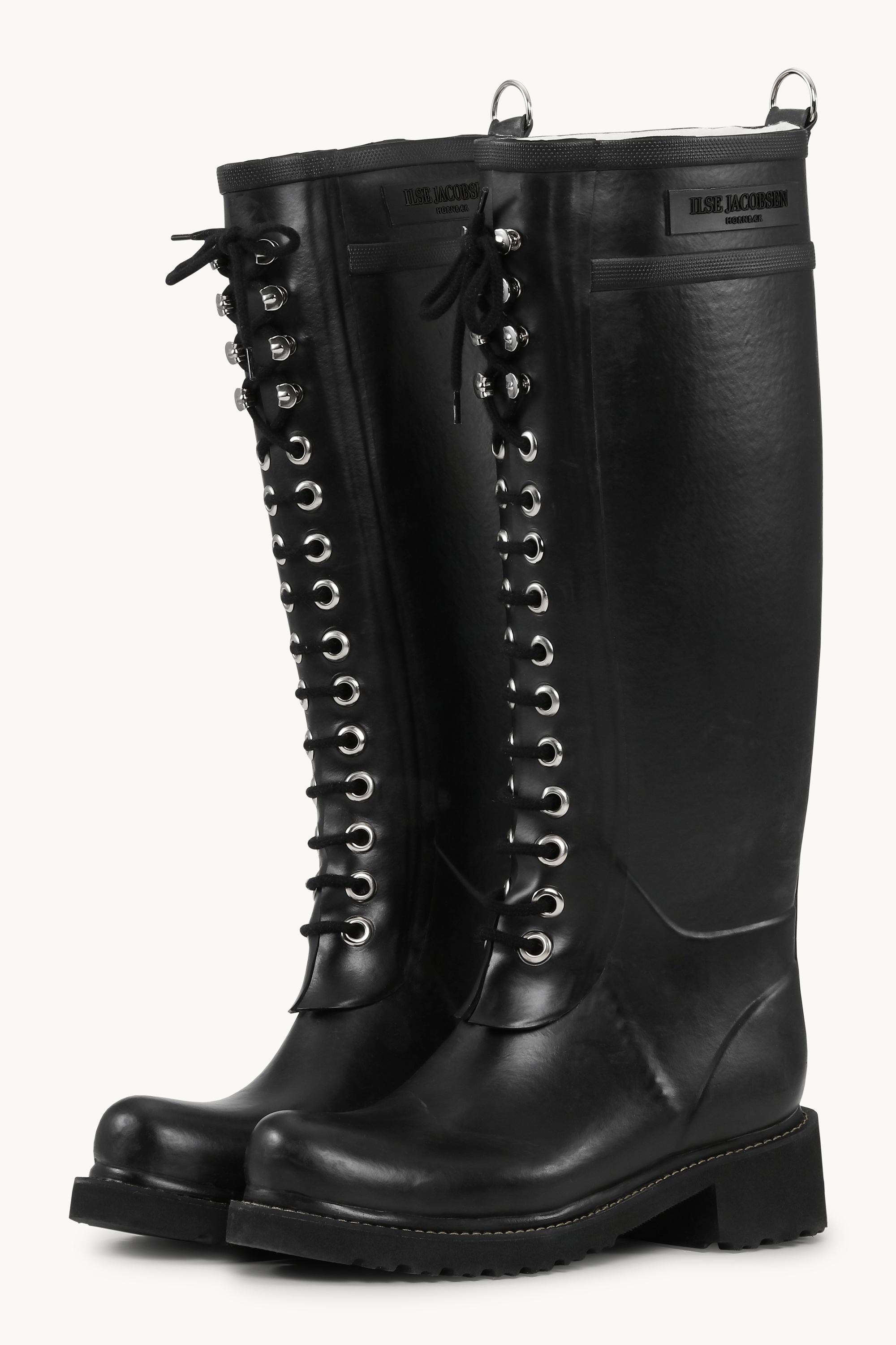 ILSE JACOBSEN レインブーツ レースアップ ブラック ２４cm Long Rubber Boots - Black Black