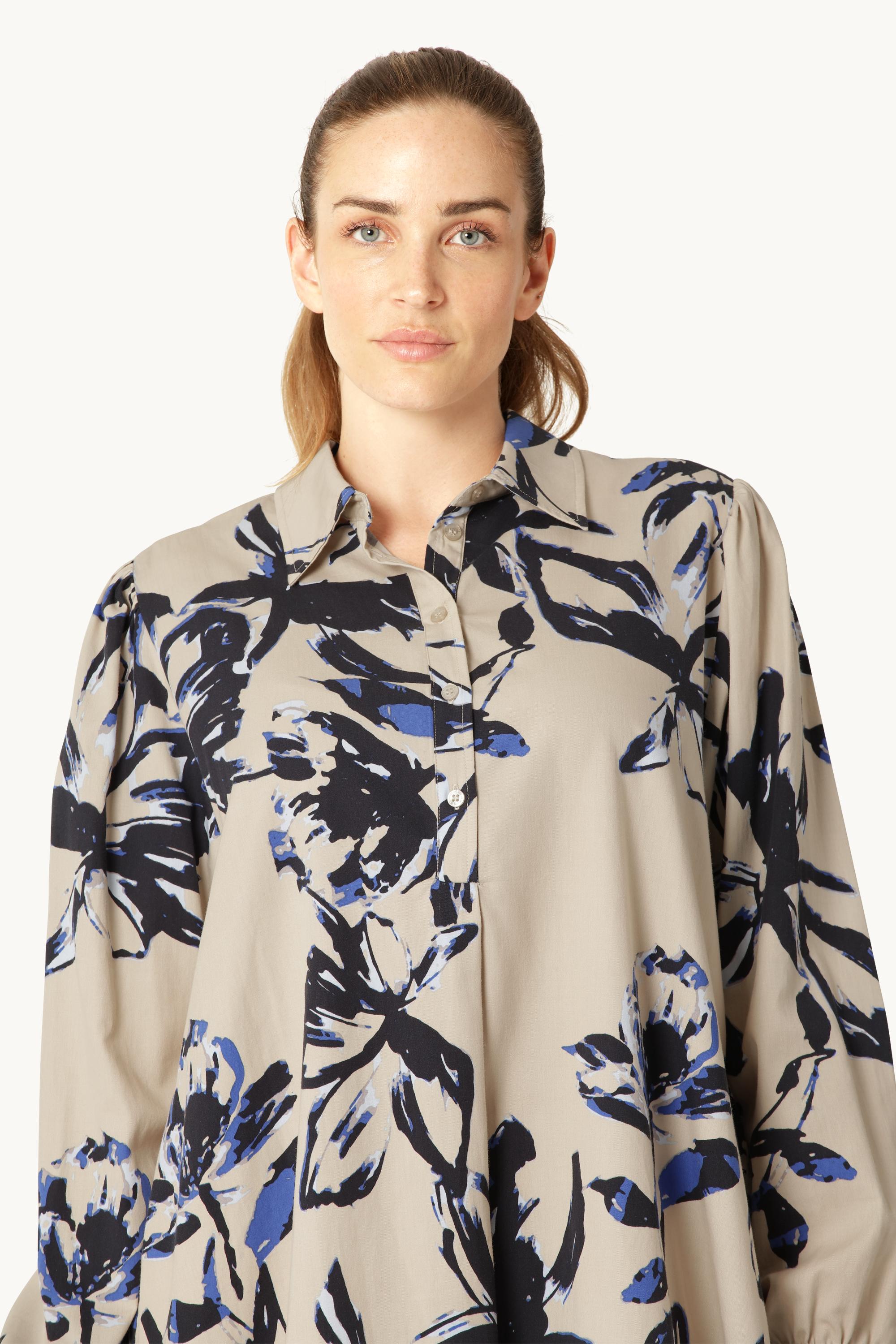 Long Tunic Dress - Sand Artsy Stroke Flower