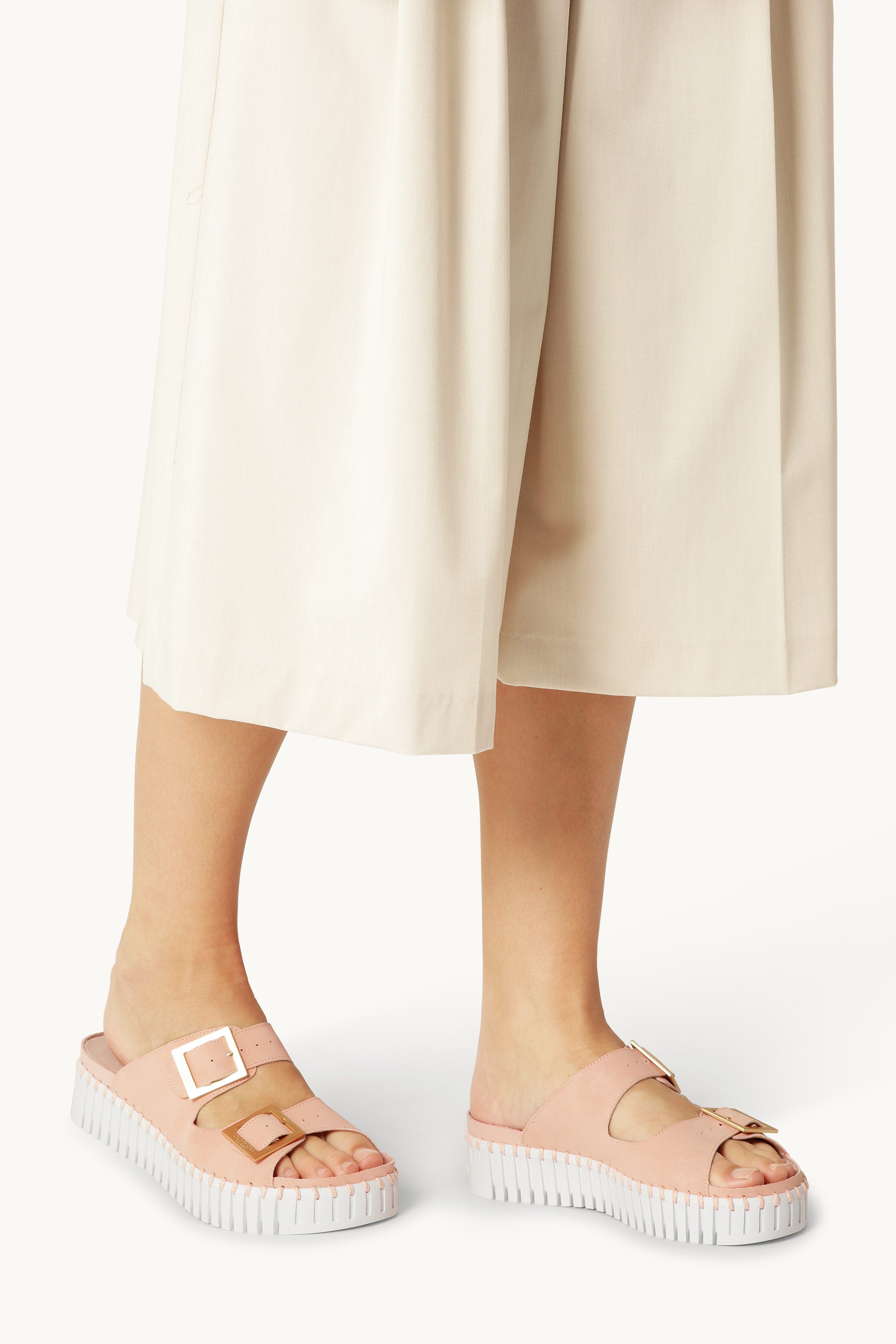 Platform Sandals Buckle - Adobe Rose White