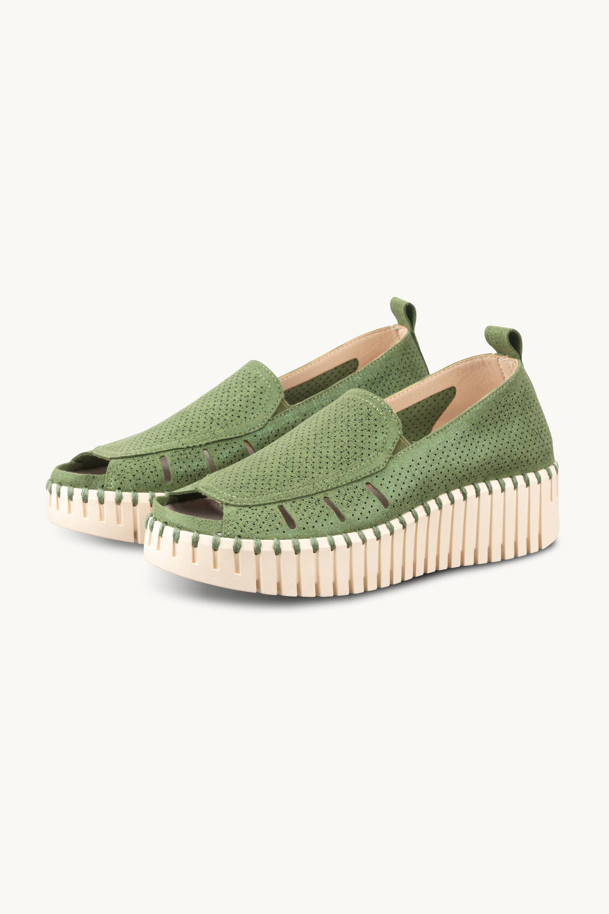 Tulip Sandal in Glitter - Artichoke Green Pearled Ivory