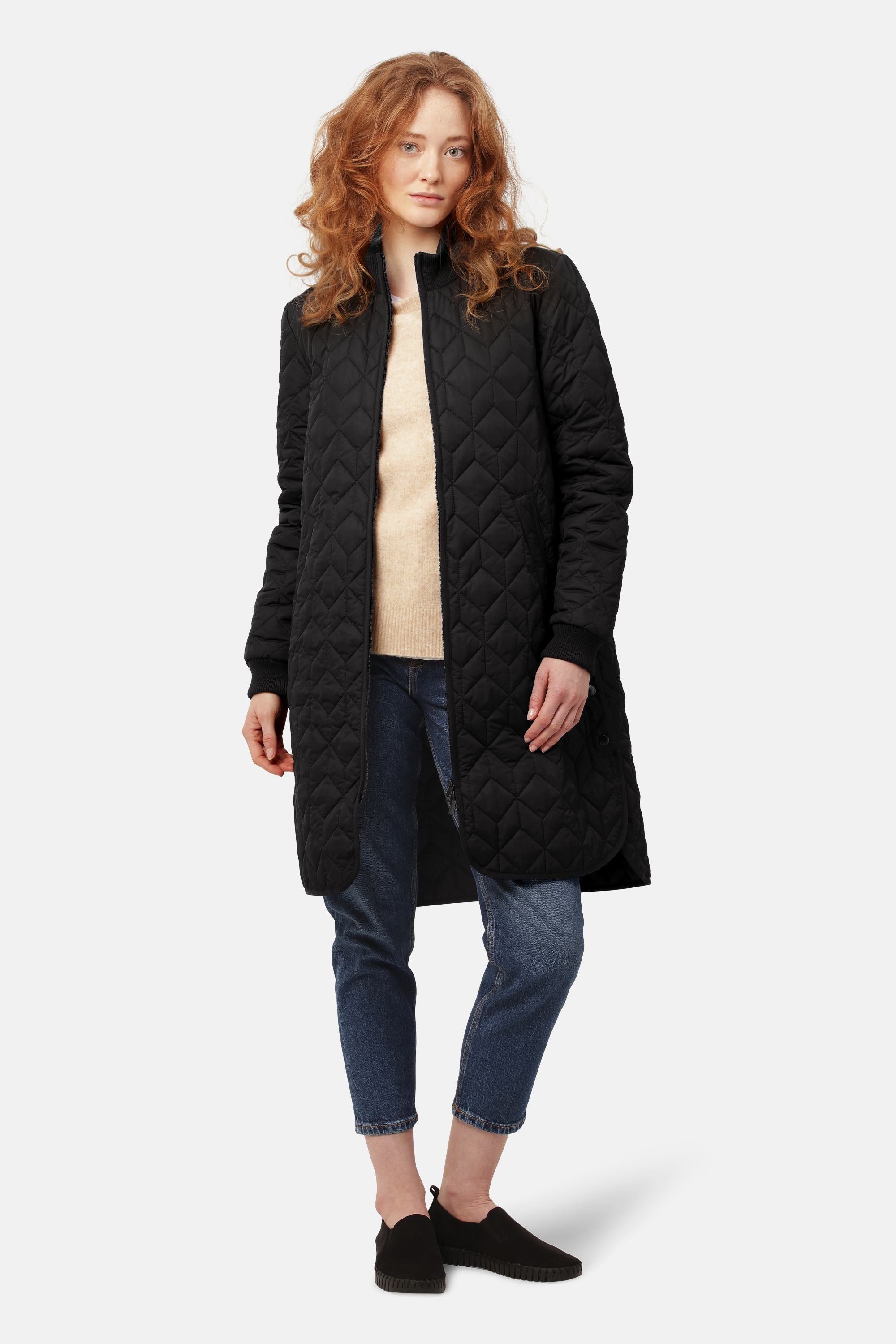 Long Padded Quilt Jacket - Black