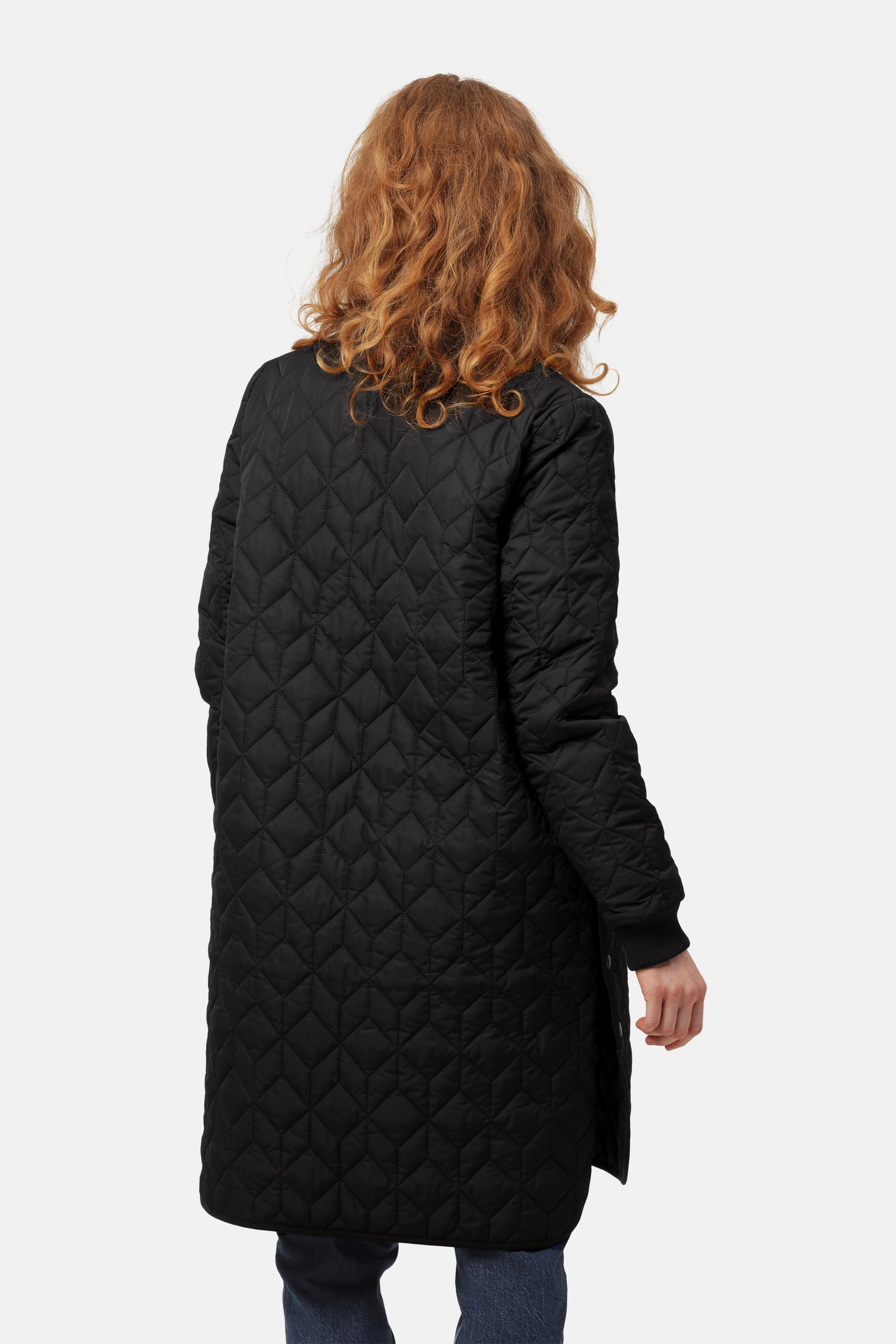 Long Padded Quilt Jacket - Black