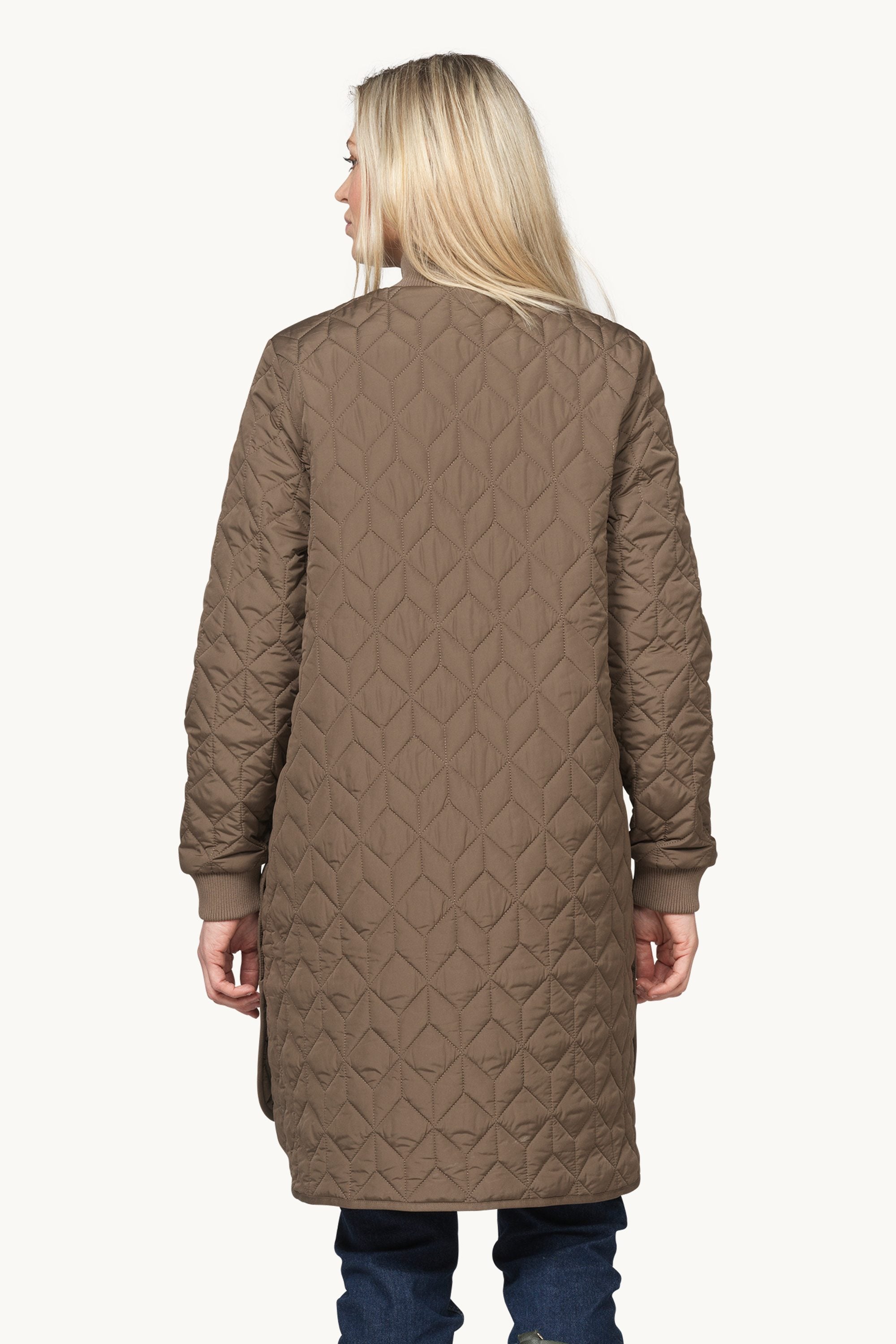 Long Padded Quilt Jacket - Mud