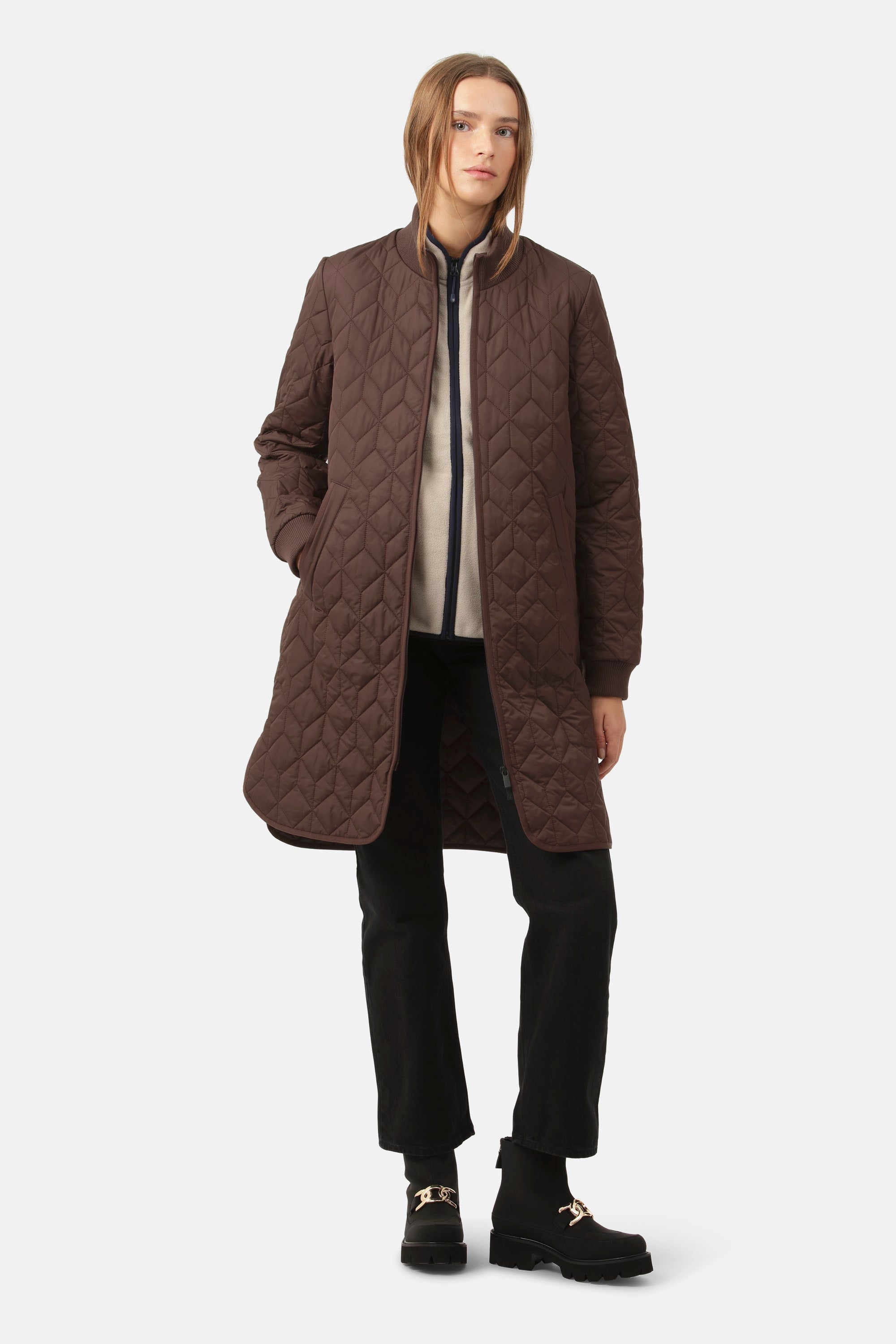 Long Padded Quilt Jacket - Ebony