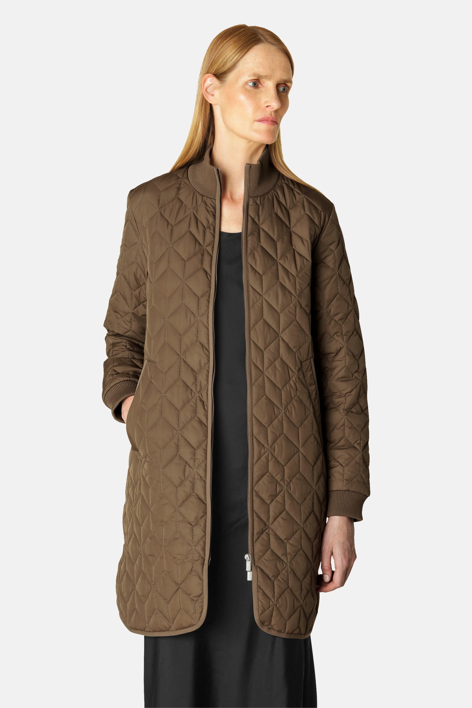 Long Padded Quilt Jacket - Cub Brown