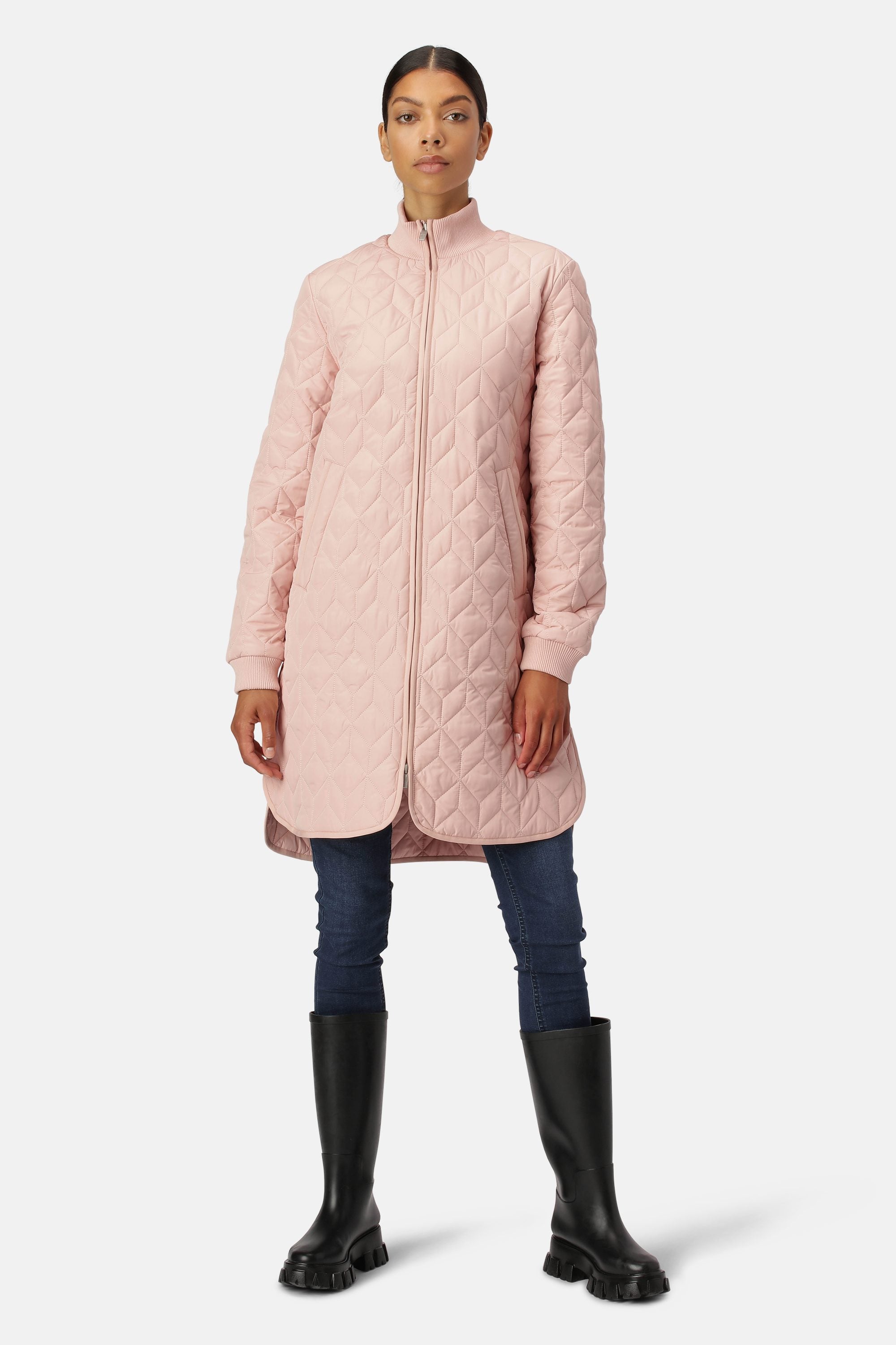 Long Padded Quilt Jacket Pale Pink