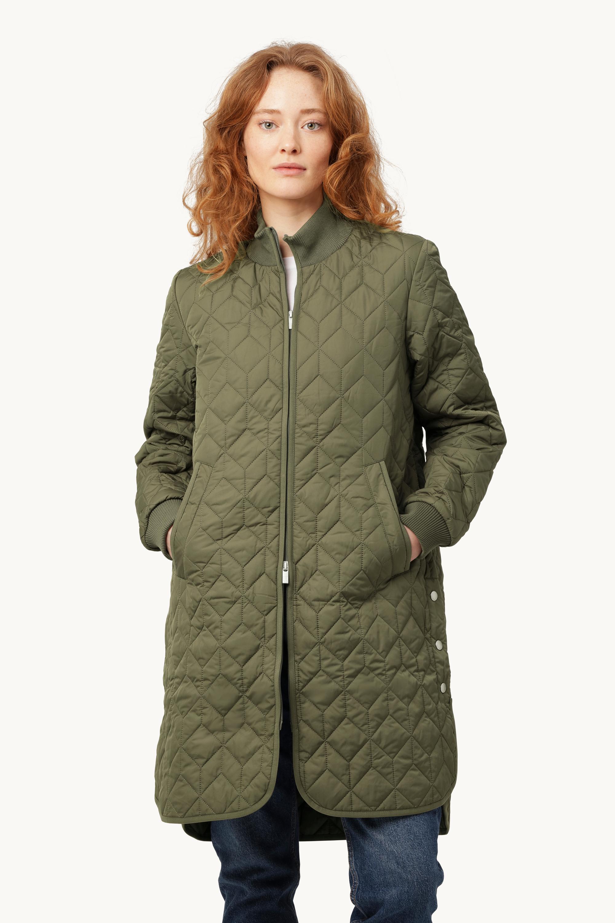 Long Padded Quilt Jacket - Army