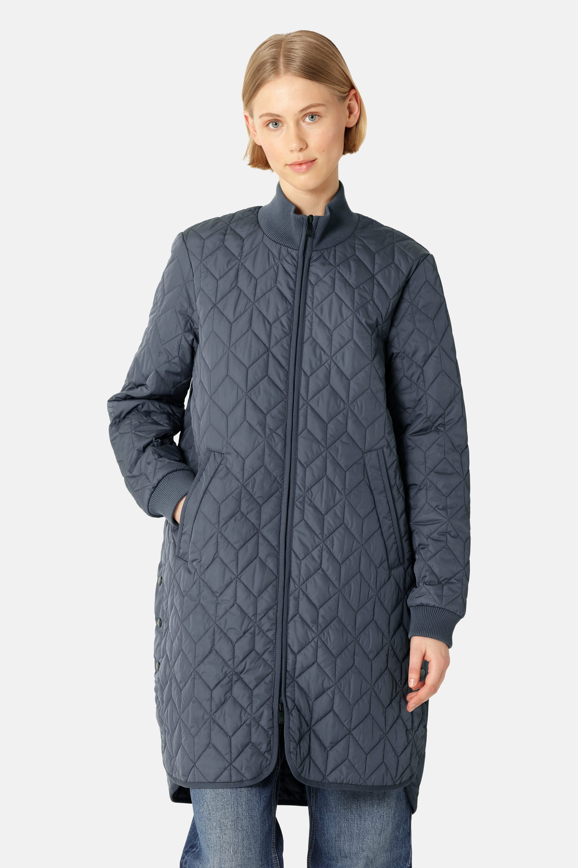 Long Padded Quilt Jacket - Ombre Blue