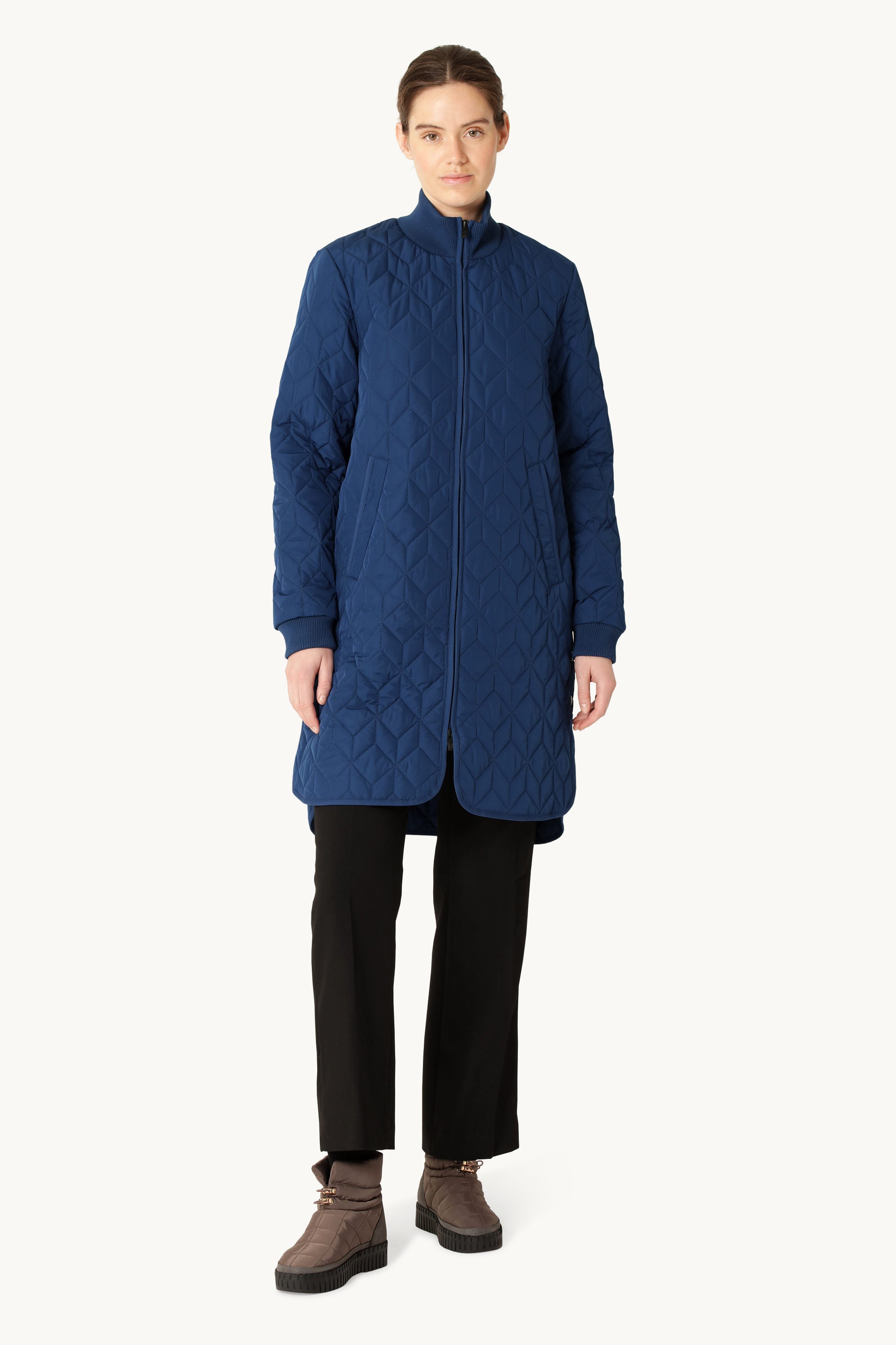 Long Padded Quilt Jacket - Estate Blue