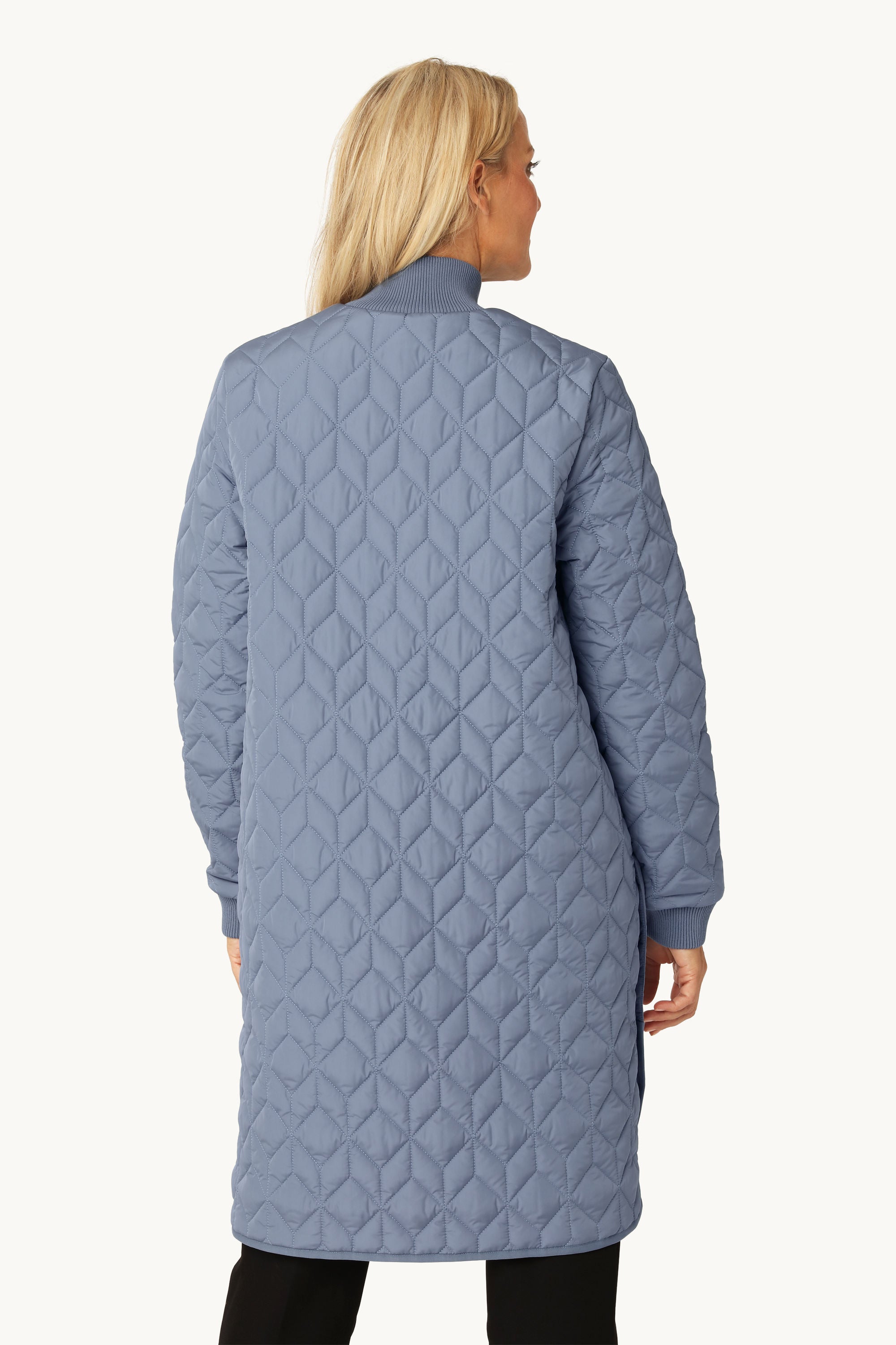 Long Padded Quilt Jacket - Grey Blue