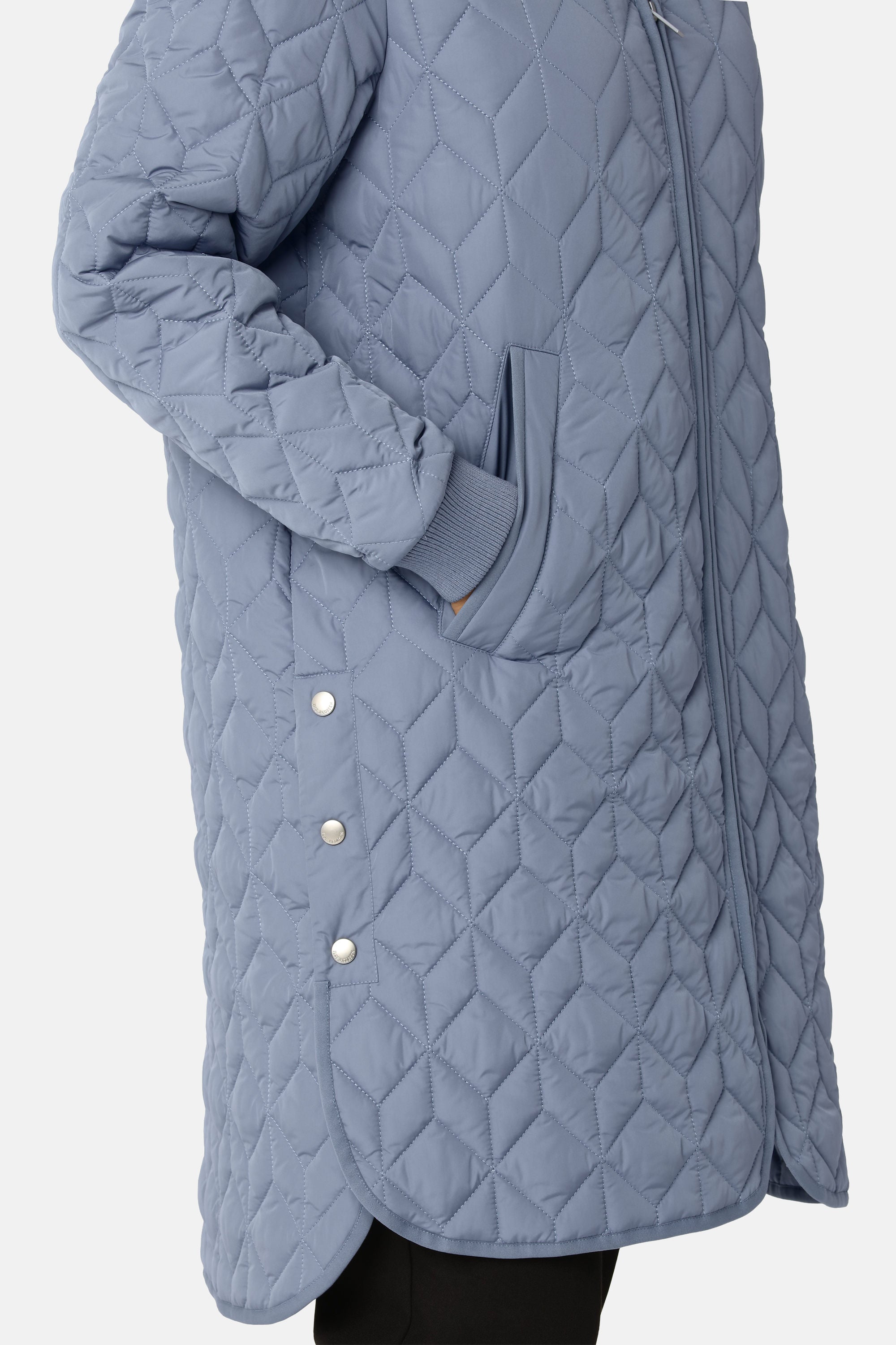 Long Padded Quilt Jacket - Grey Blue