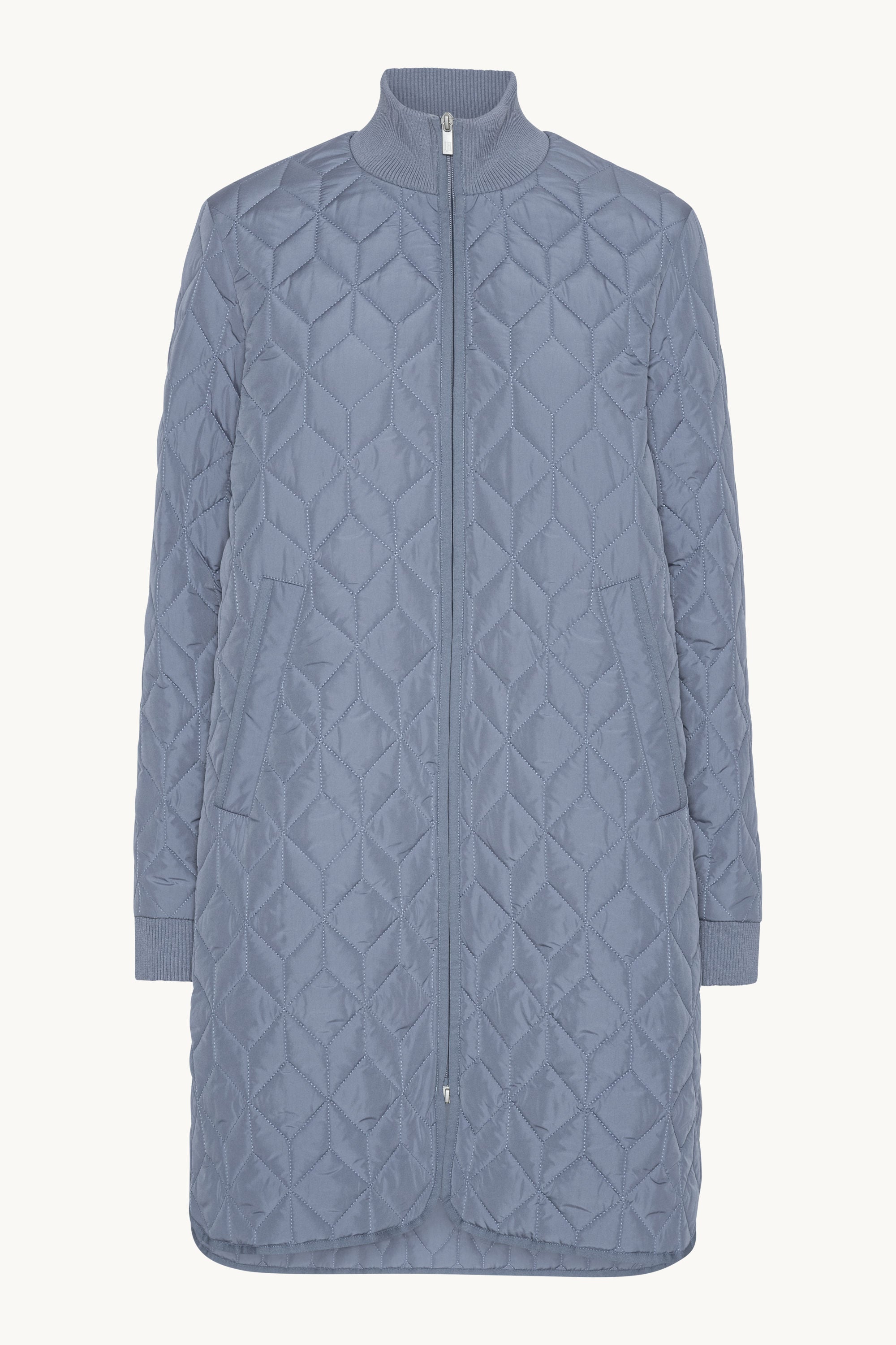 Long Padded Quilt Jacket - Grey Blue