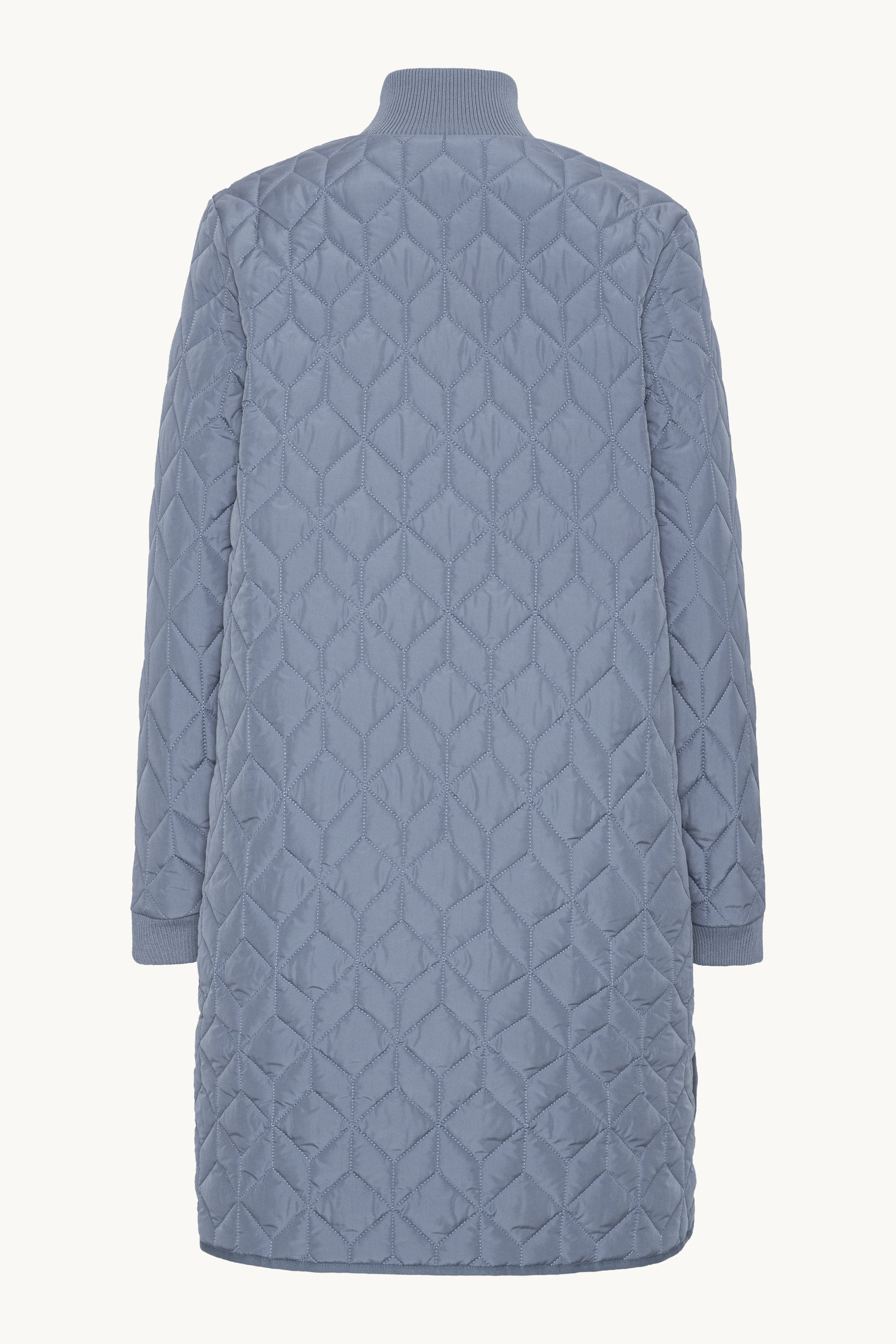 Long Padded Quilt Jacket - Grey Blue