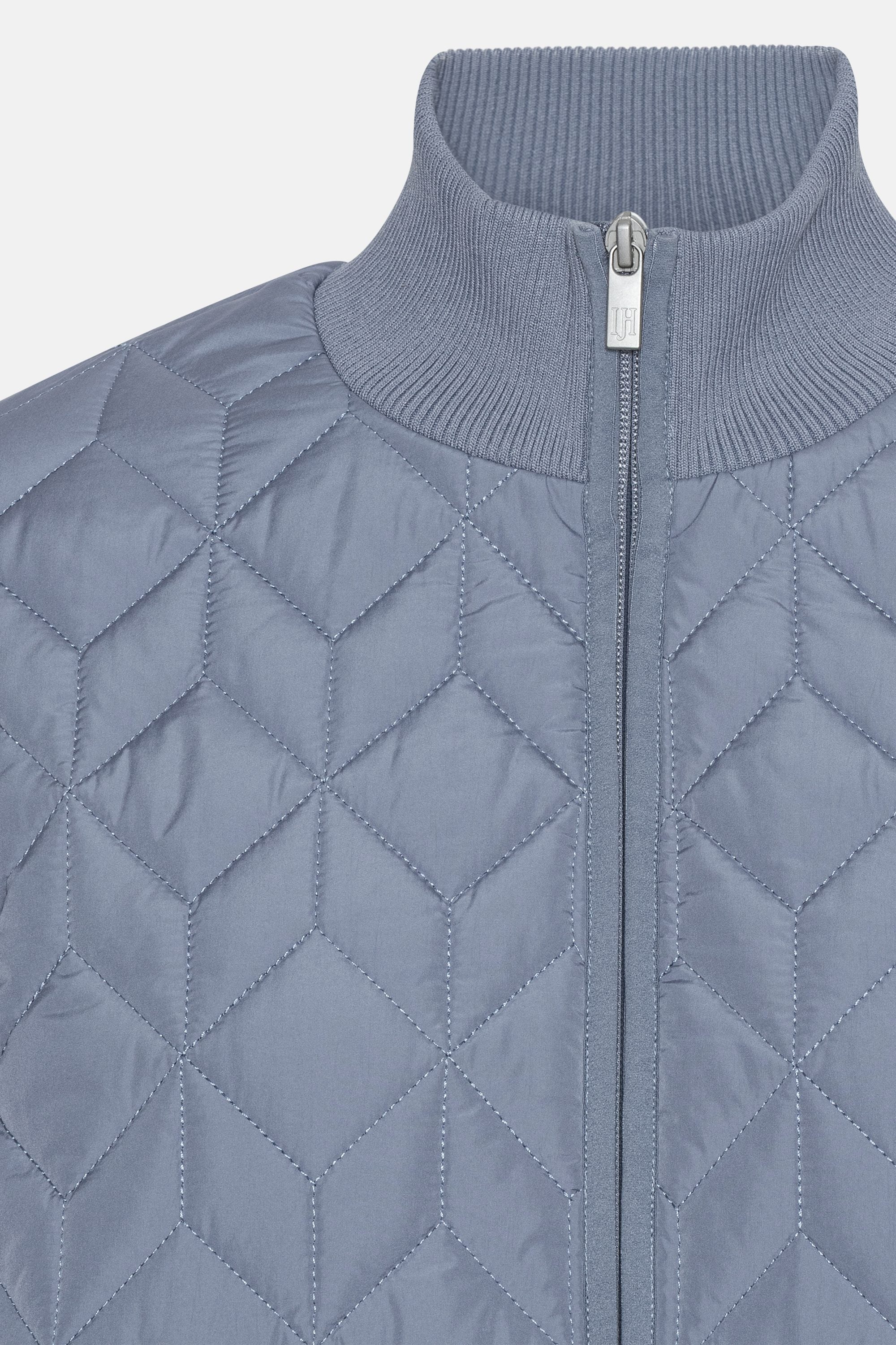 Long Padded Quilt Jacket - Grey Blue