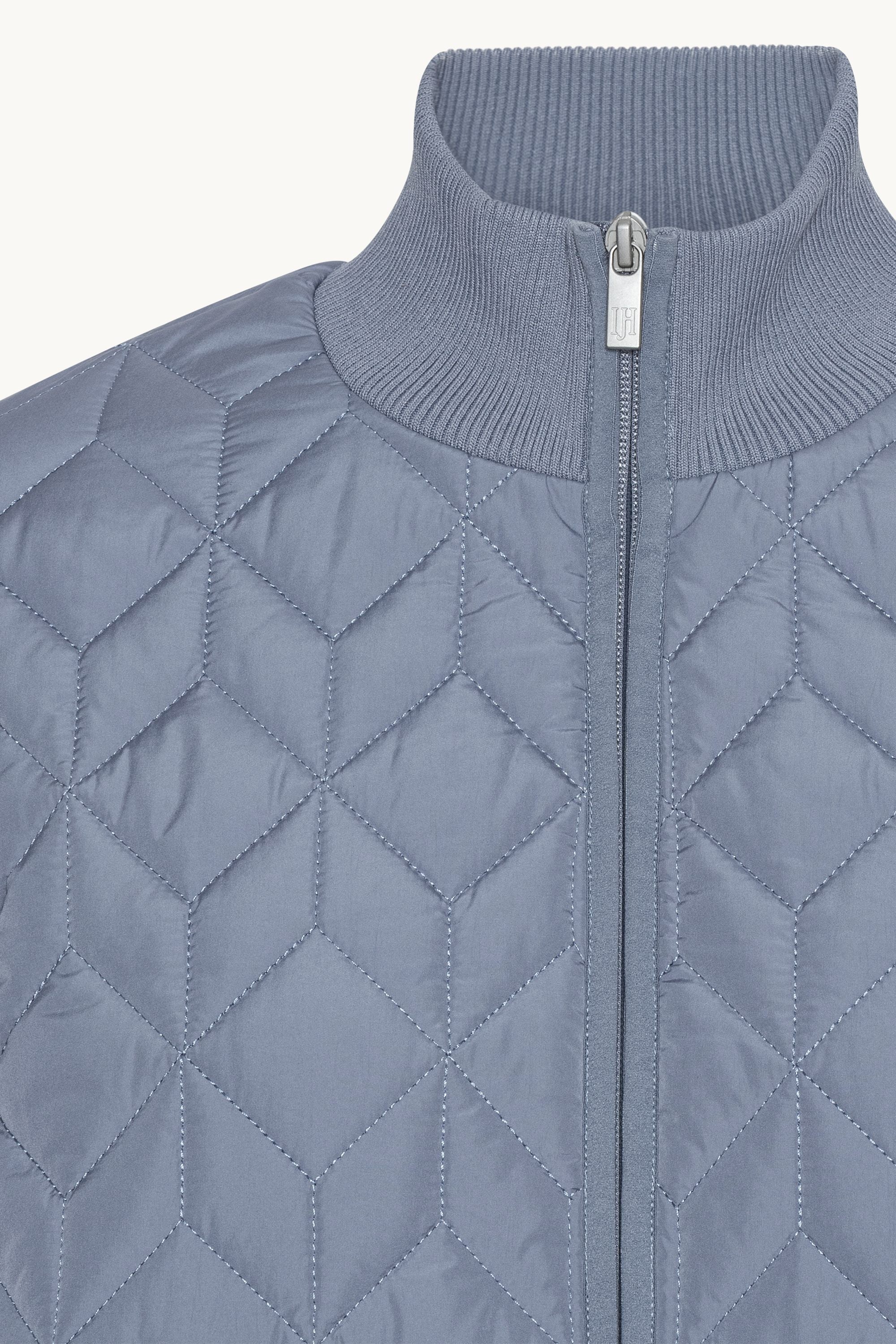 Long Padded Quilt Jacket - Grey Blue