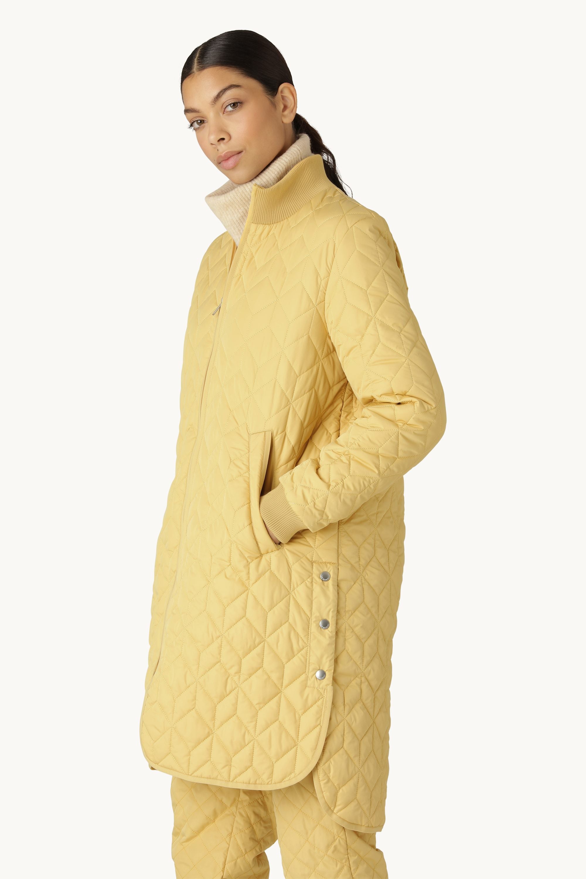 Long Padded Quilt Jacket - Marigold