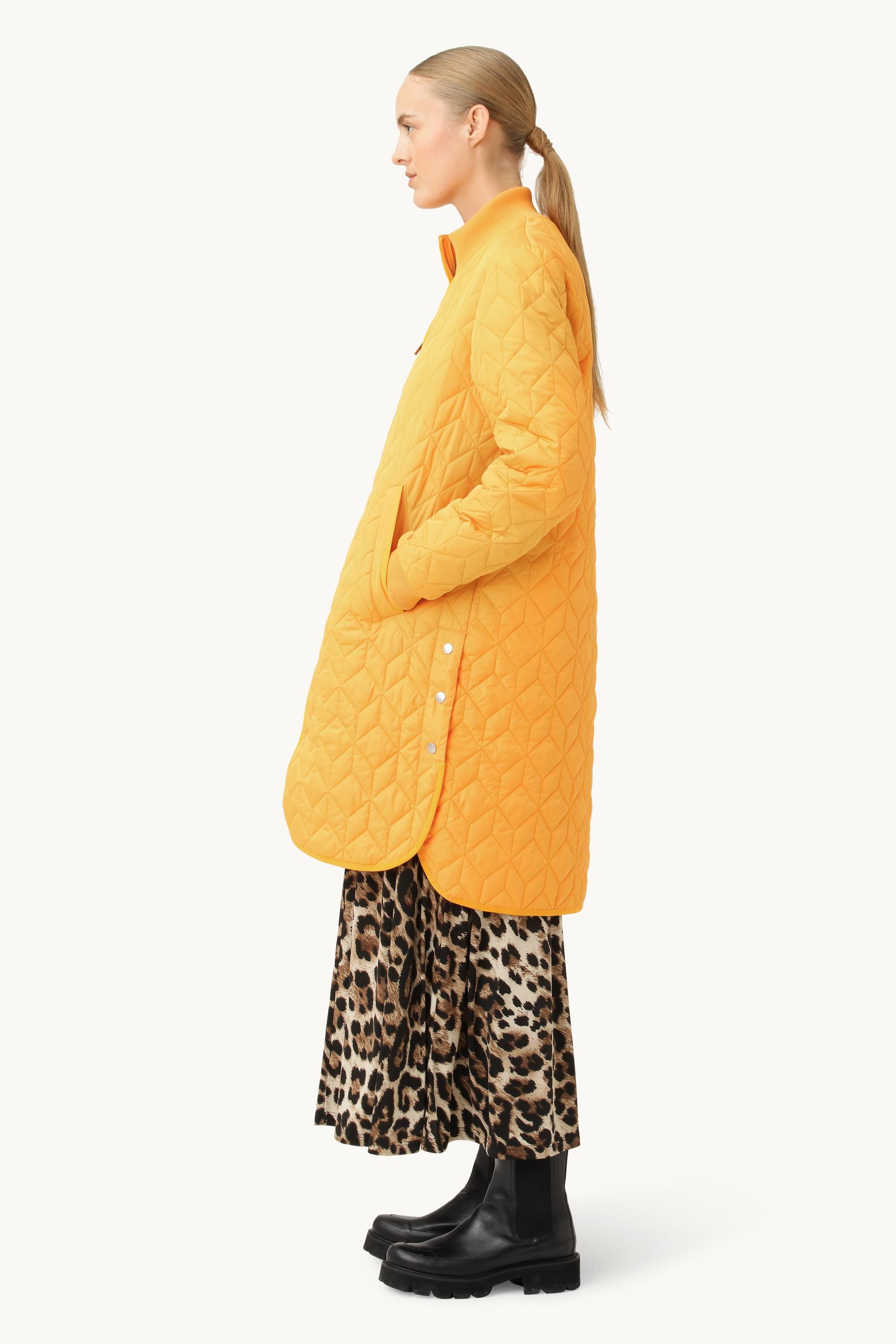 Long Padded Quilt Jacket - Flame Orange